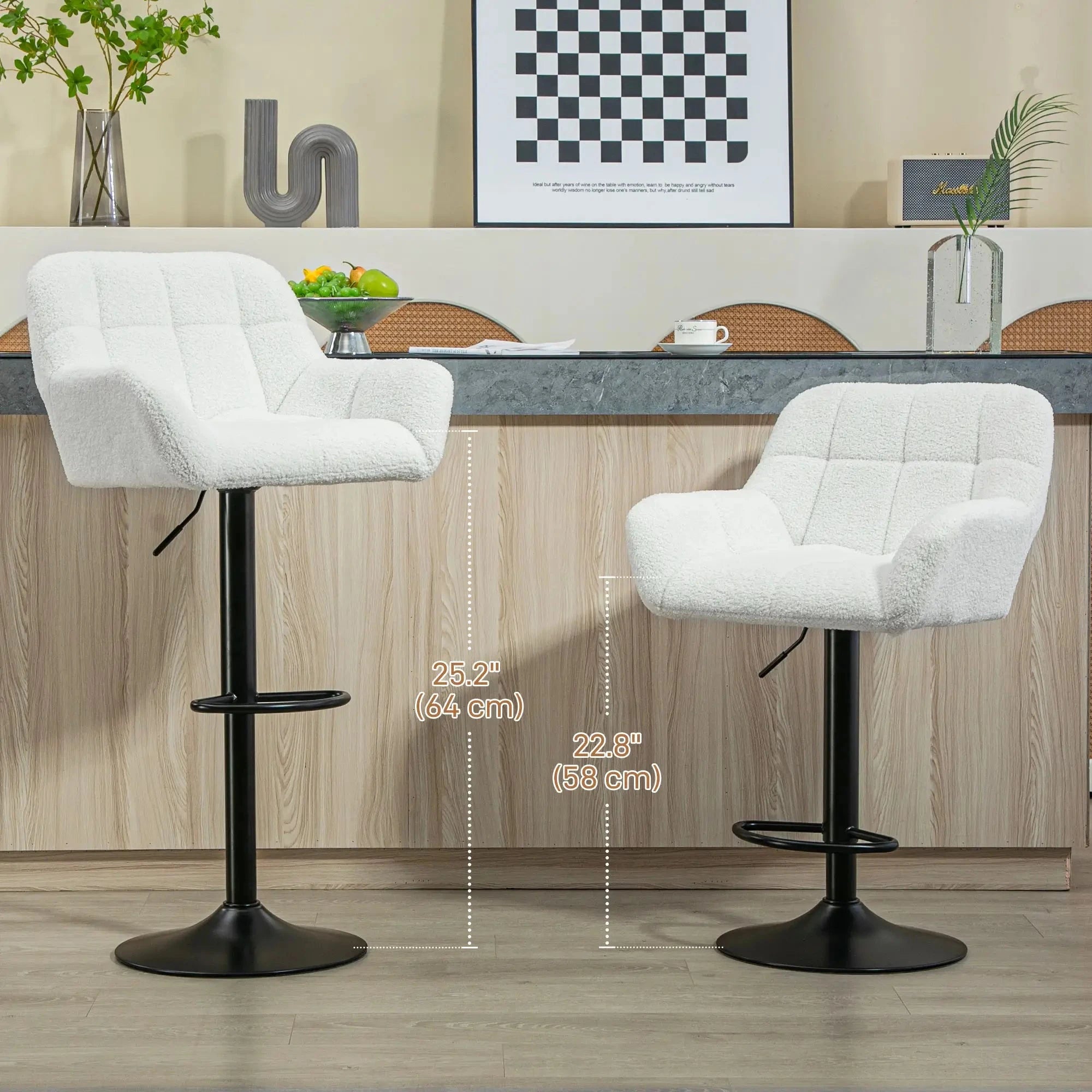 Swivel Adjustable Bar Stools (Set of 2) - Faux Leather & Linen Touch Fabric - 5 Color Options - Perfect for Kitchen Islands, Home Bars & Dining Areas