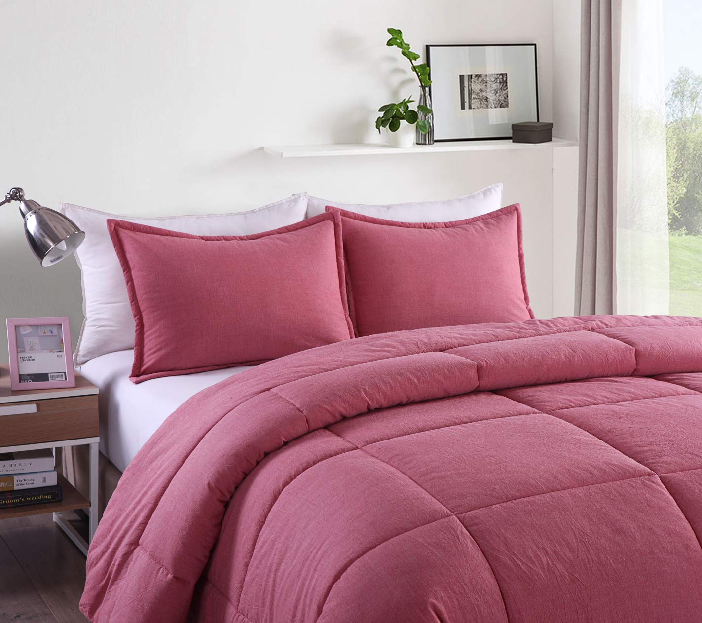 Premium Washed Cotton Comforter Set King Size - Soft & Breathable Bedding for All Seasons - Red Luxury Bedding for Master Bedroom & Guest Room