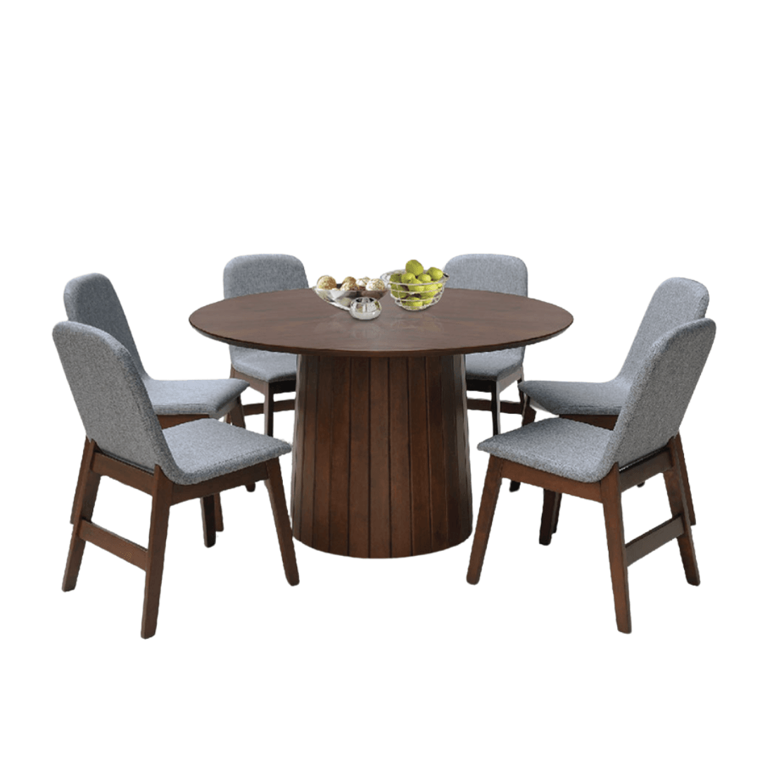 Jaelis 7-Piece Round Wooden Dining Table Set with 6 Chairs - Solid Wood Kitchen & Dining Room Furniture for Family Gatherings & Entertaining Guests