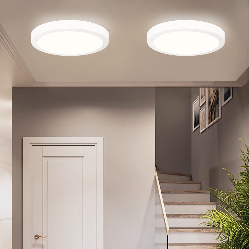 Depuley 24W/18W/12W Ultra-Thin Flush Mount LED Ceiling Light Fixture, Round Surface Mount Downlight for Closet, Bedroom, Kitchen, Dining Room, Kids Room & Dorm - 5000K Daylight White / 3000K Warm White - Energy Efficient Modern Lighting for Home & Office Spaces