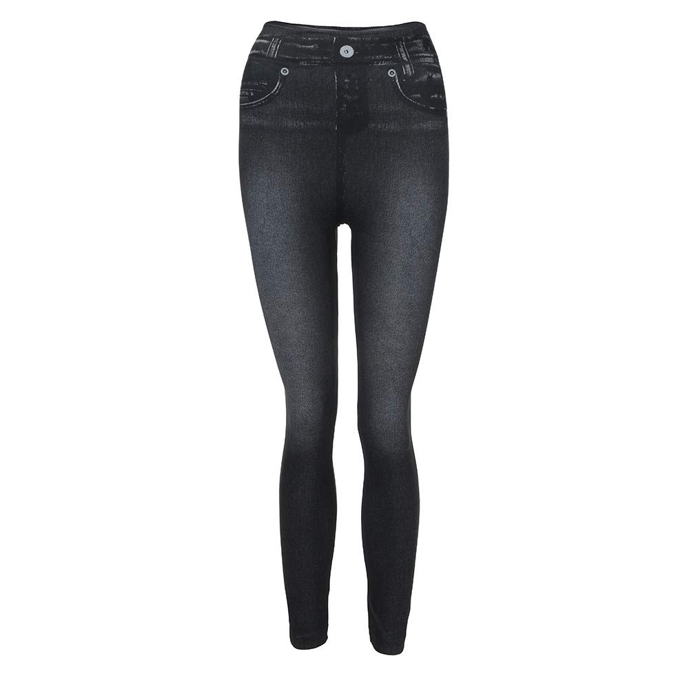 iLH Women's High Waist Denim Leggings - Stretch Slim Fit Pants with Pockets, Plus Size Workout & Casual Jeans for Yoga, Running & Everyday Wear
