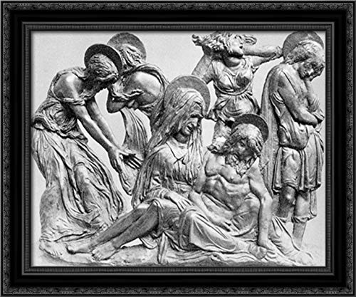 Donatello Lamentation Over The Dead Christ Framed Canvas Art - 24x20 Inch Black Ornate Wood Wall Decor for Living Room, Bedroom & Office | Religious Renaissance Artwork