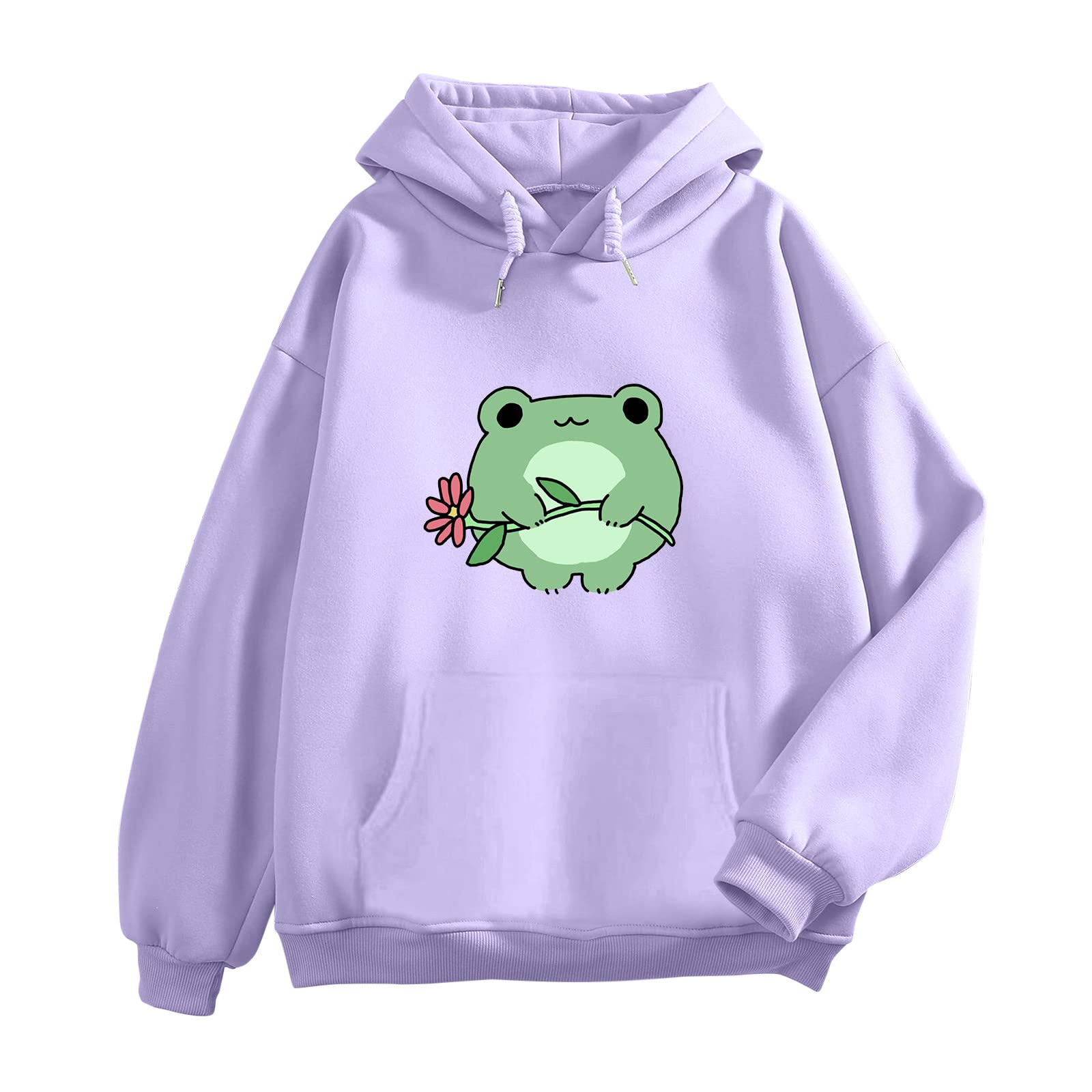 Cute Frog Print Hoodie for Teen Girls & Women - Long Sleeve Casual Sweatshirt with Large Hood | Perfect for School, Outings & Cozy Loungewear