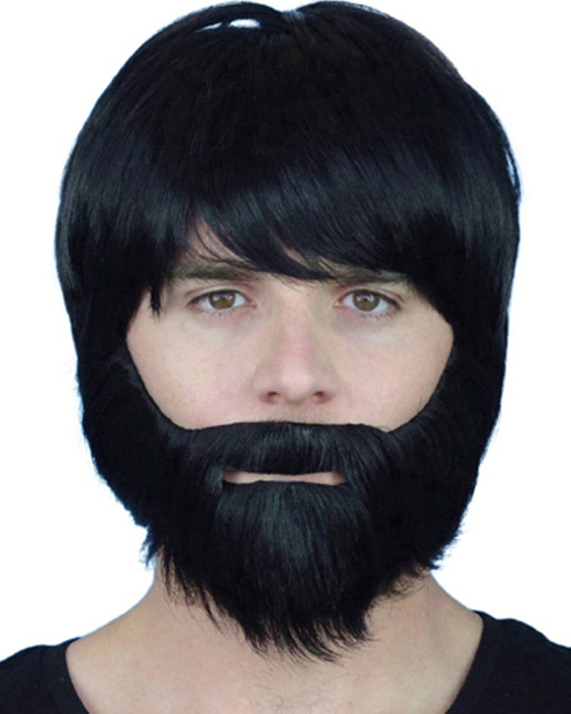 70s Style Black Synthetic Beard with Adjustable Elastic Band - Perfect for Halloween Costumes, Cosplay, and Themed Parties
