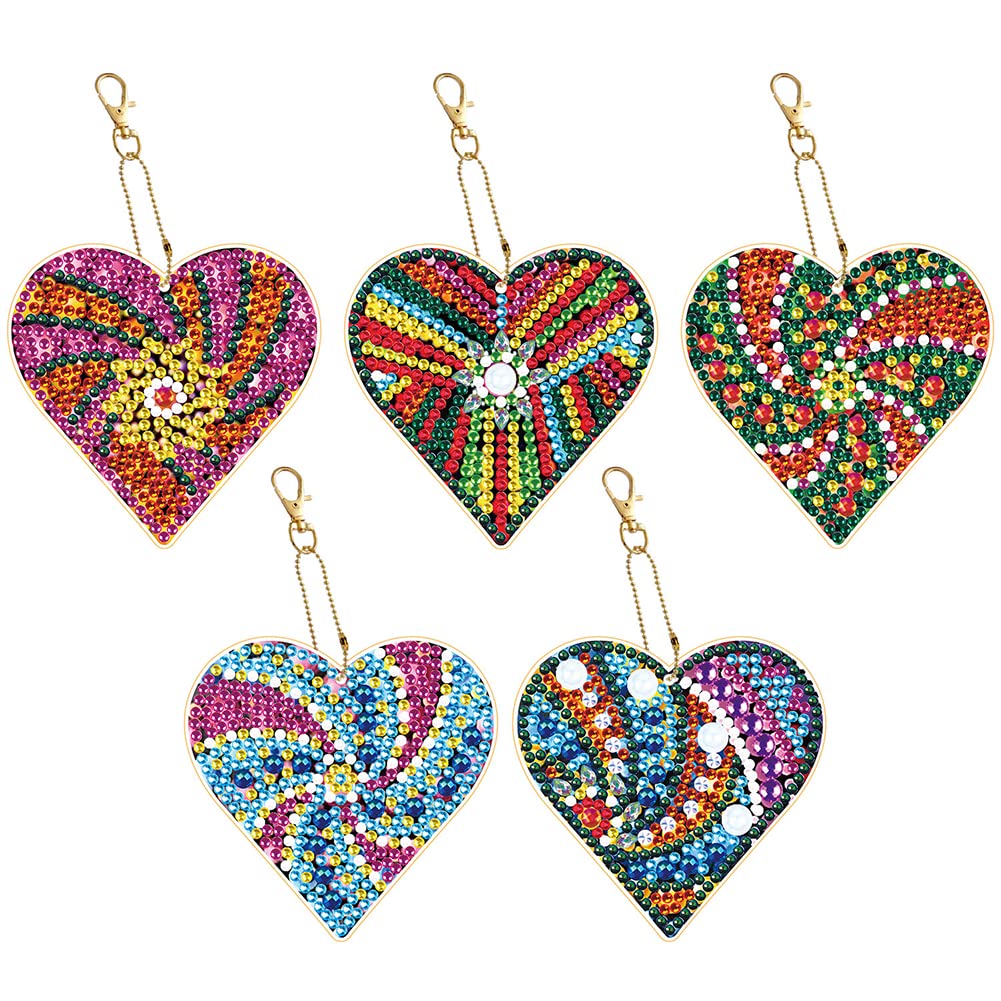 5D Diamond Painting Keychains Kit - 5PCS Love Heart DIY Full Round Drill Diamond Pendant for Beginners, Kids & Adults - Perfect for Phone Charms, Bag Decor, Craft Parties, Gifts for Children, Girls & Boys - Birthday, Christmas & Art Classroom Activities