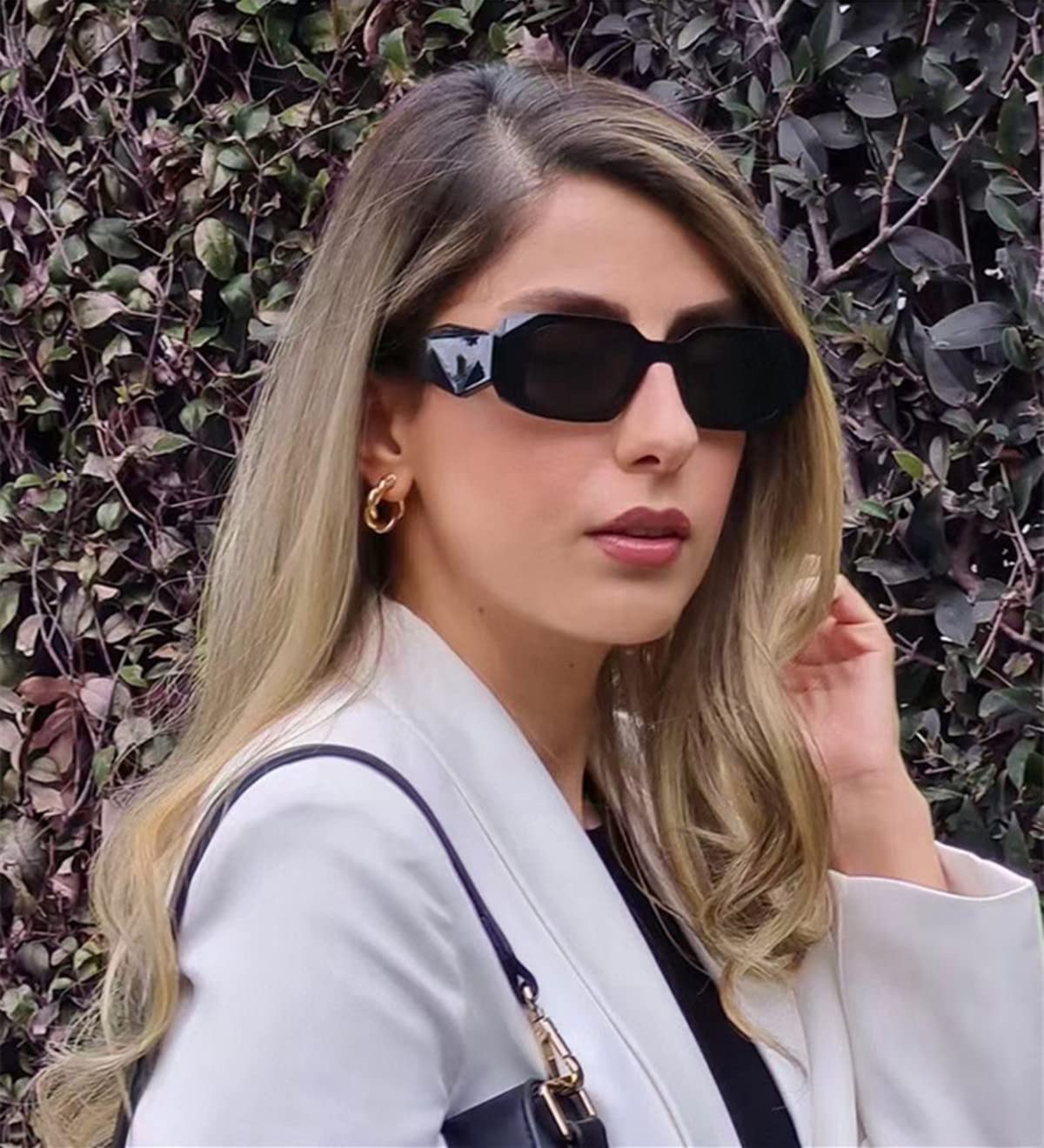 Retro 90s Rectangle Sunglasses for Women & Men - Trendy Square Frame Fashion Sunglasses - UV Protection Black Sun Glasses for Beach, Driving & Outdoor Activities