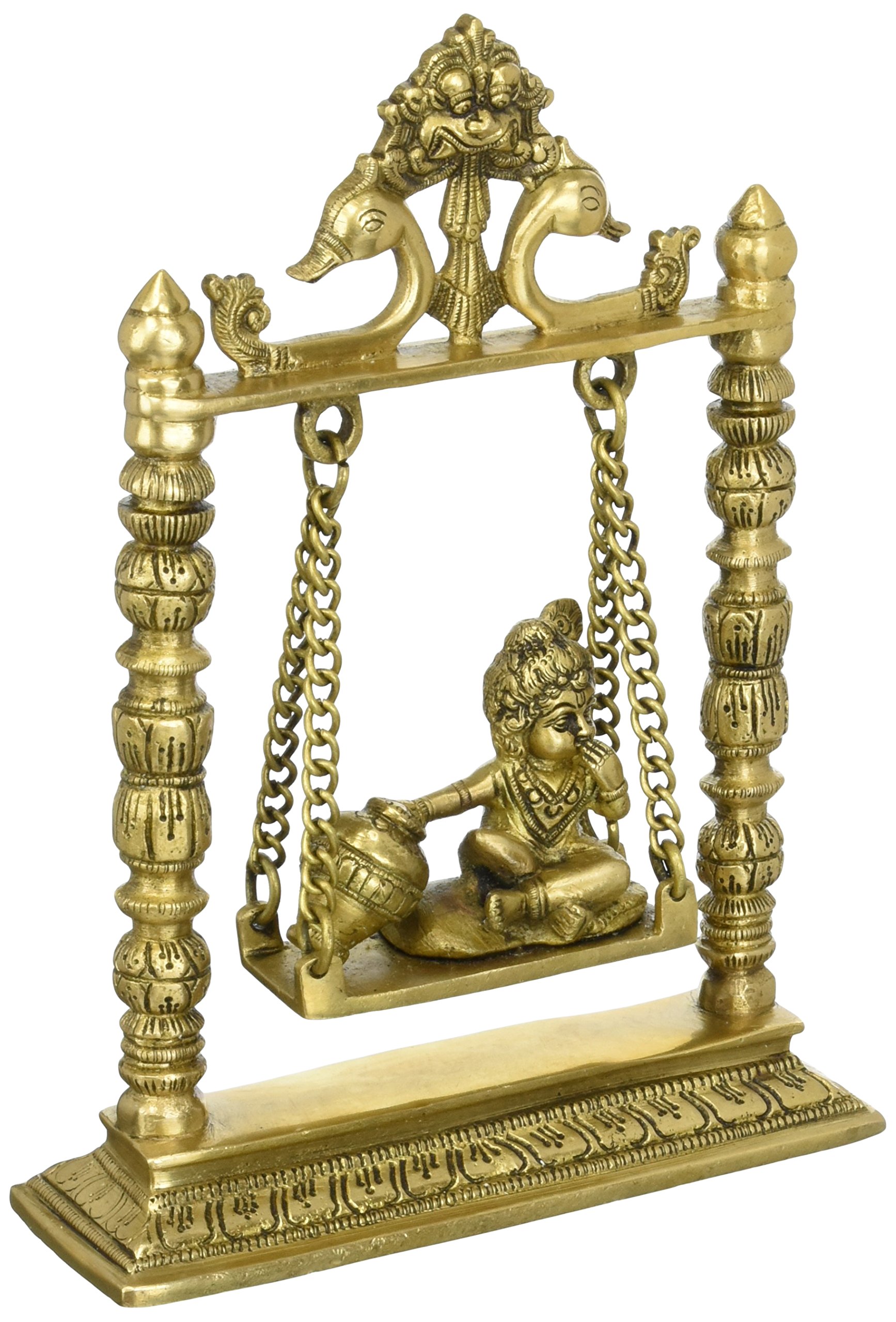 Krishna on a Swing - Handcrafted Brass Sculpture for Home Decor | Spiritual Gift & Indian Art Collection | Perfect for Living Room, Meditation Space or Office Desk