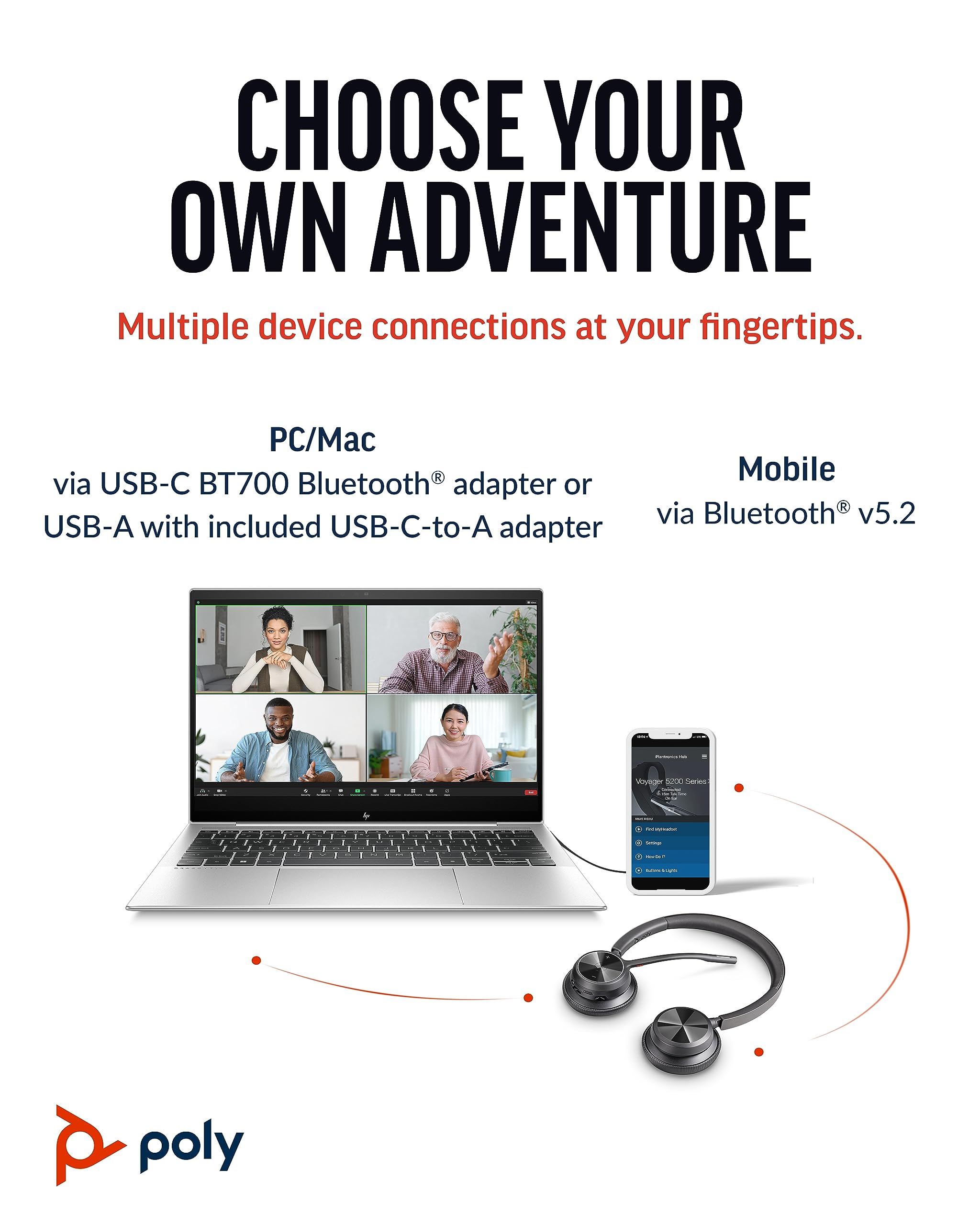 Poly Voyager 4320 UC Wireless Headset with Noise-Canceling Boom Mic - Bluetooth Stereo Headphones for PC, Mac, Mobile - Certified for Microsoft Teams, Zoom & More - Perfect for Remote Work, Online Meetings & Gaming - Amazon Exclusive