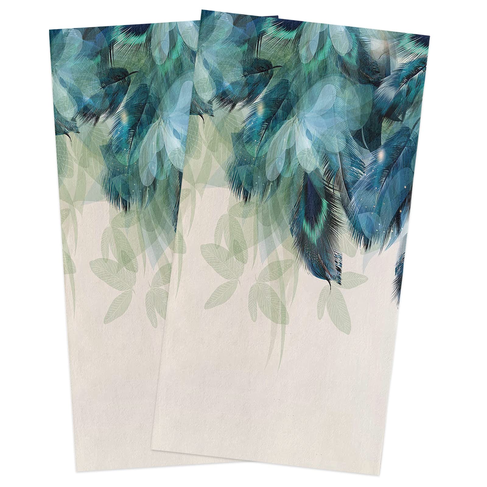Premium Absorbent Peacock Feather Kitchen Towels - Soft Reusable Dish Towels for Cooking, Cleaning & Bathroom Use (Pack of 2, Green & Blue)