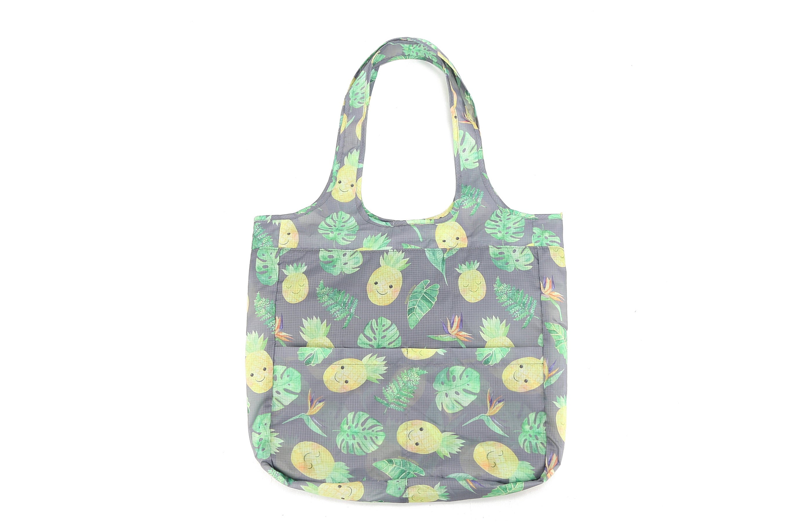 Foldable Tote Bag - Stylish Jacqueline Pineapple Monstera Print in Grey - Perfect for Grocery Shopping, Beach Trips & Daily Use