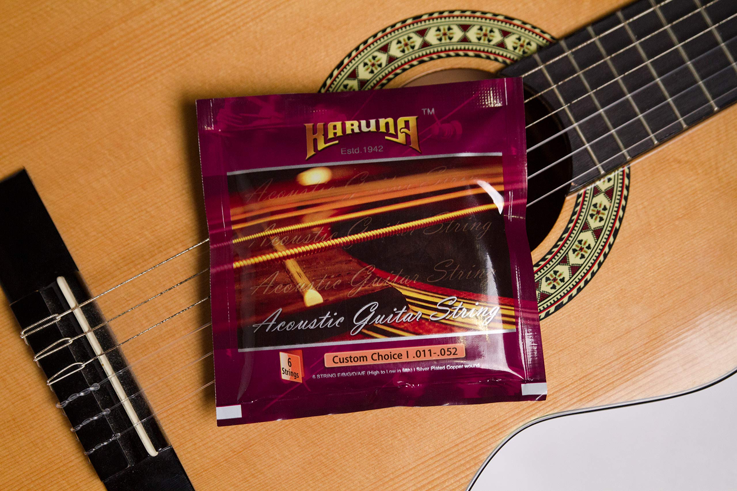 Karuna Silver Plated Silk & Steel Acoustic Guitar Strings (.011-.052 Gauge) - Premium Custom Choice for Warm, Rich Tone | Perfect for Folk, Blues & Fingerstyle Playing