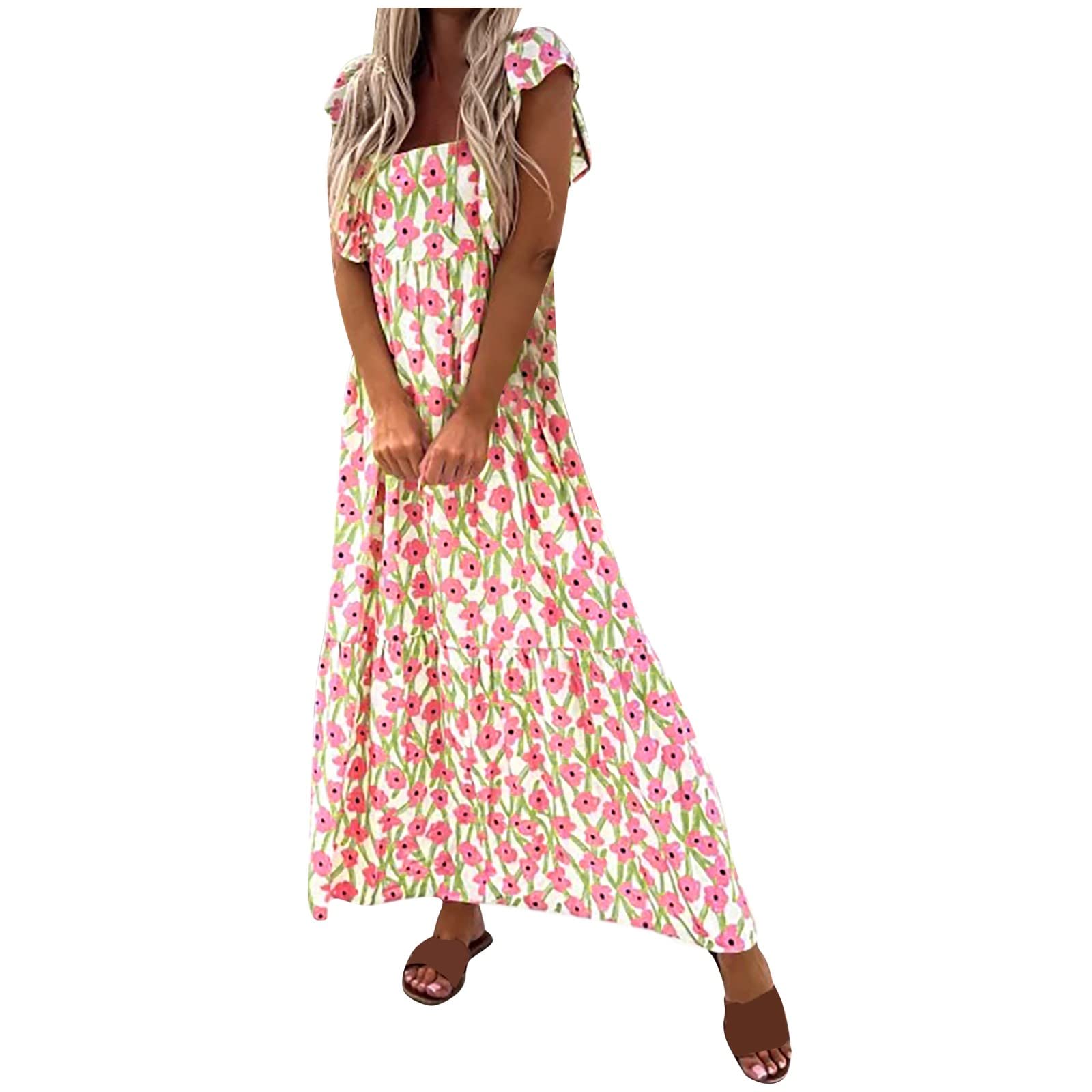 Boho Vintage Women's Summer Casual Ruffle Sleeveless Sundress - Beach Tank T-Shirt Dress for Women | Perfect for Vacation, Pool Party & Summer Outings