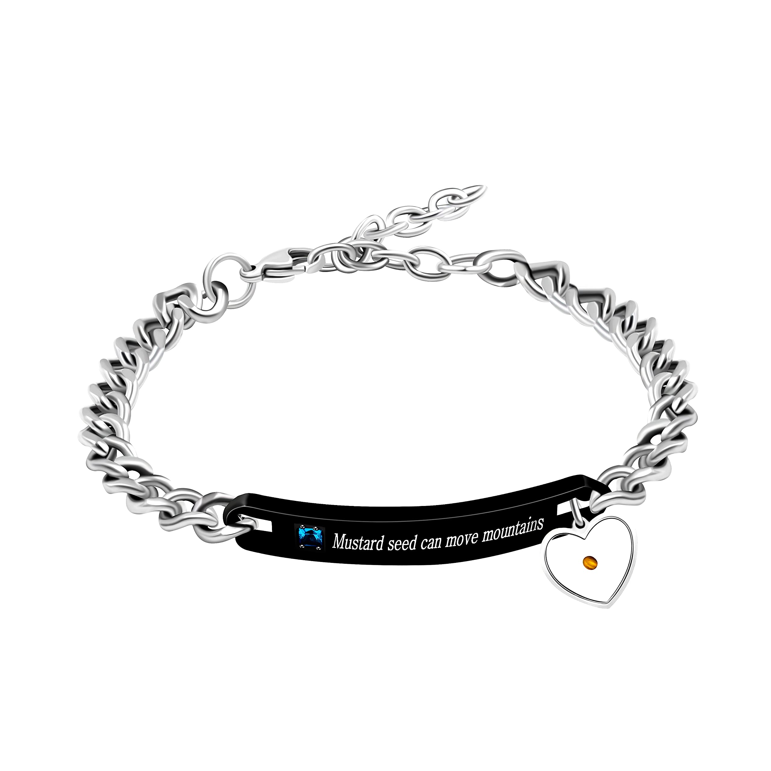 Uloveido Stainless Steel Chain Bangle Bracelet - Engraved 'Faith as Small as Mustard Seed Can Move Mountains' (Y1133) - Religious Jewelry Gift for Women, Christian Faith Accessory for Daily Wear & Special Occasions