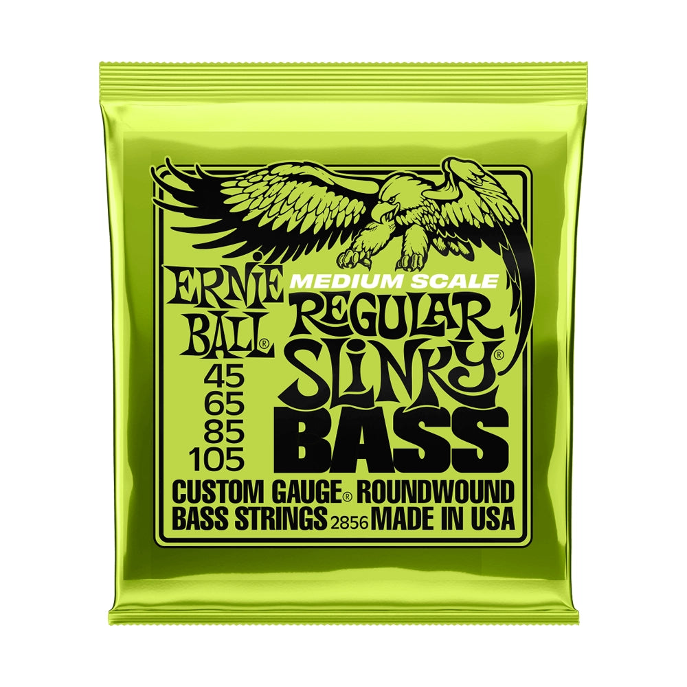 Ernie Ball 2856 Regular Slinky Nickel Wound Electric Bass Guitar Strings (045-105 Medium Scale) - Perfect for Rock, Blues & Studio Recording