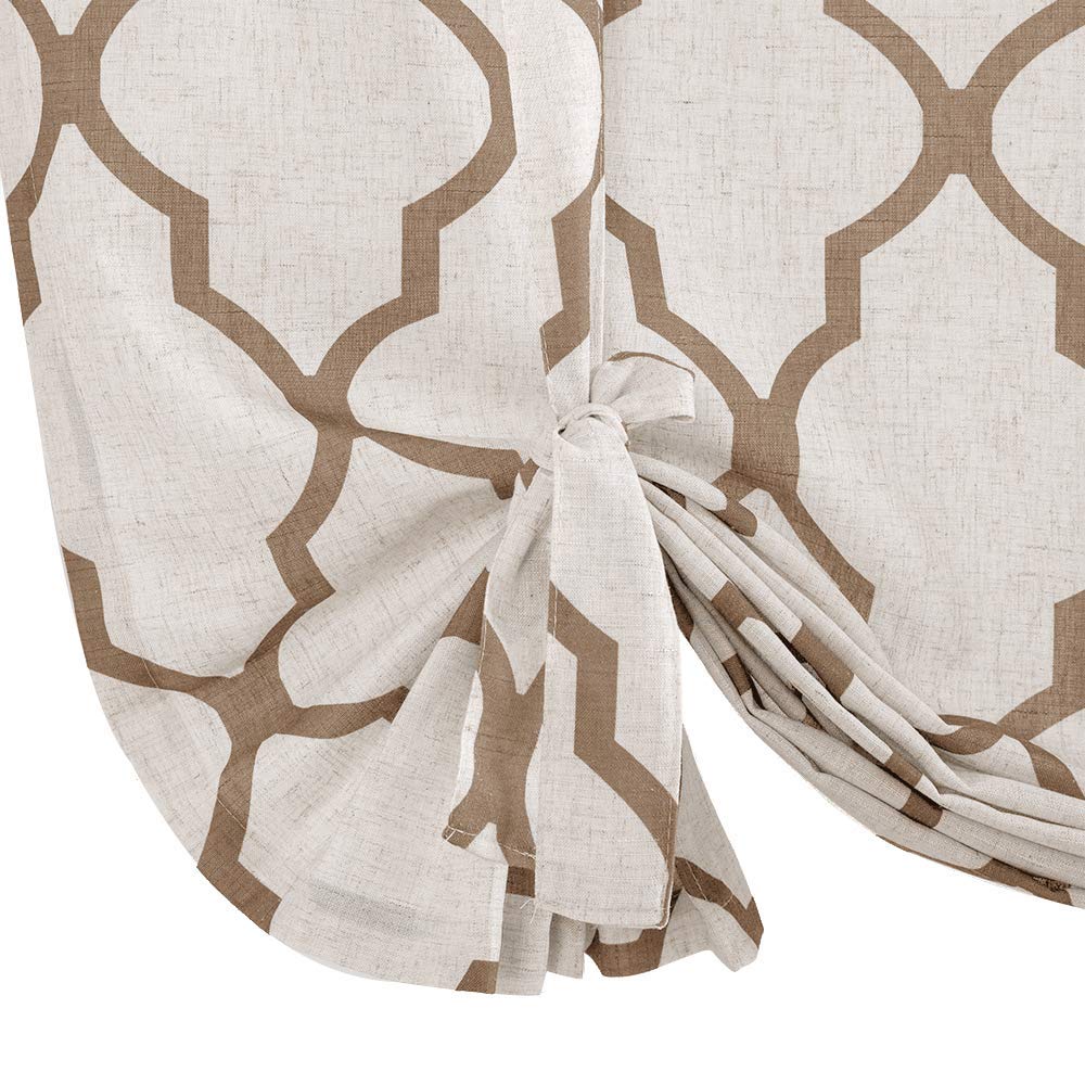 Jinchan Moroccan Printed Window Curtains - 45 Inch Tie-Up Shade Drapes with Rod Pocket, Medallion Flax Design in Taupe/Beige for Living Room, Bedroom & Small Windows | Light Filtering & Privacy
