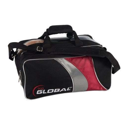 900 Global 2 Ball Travel Tote Bowling Bag - Red Black Silver - Lightweight Durable Bowling Accessories for League Play & Tournament Travel