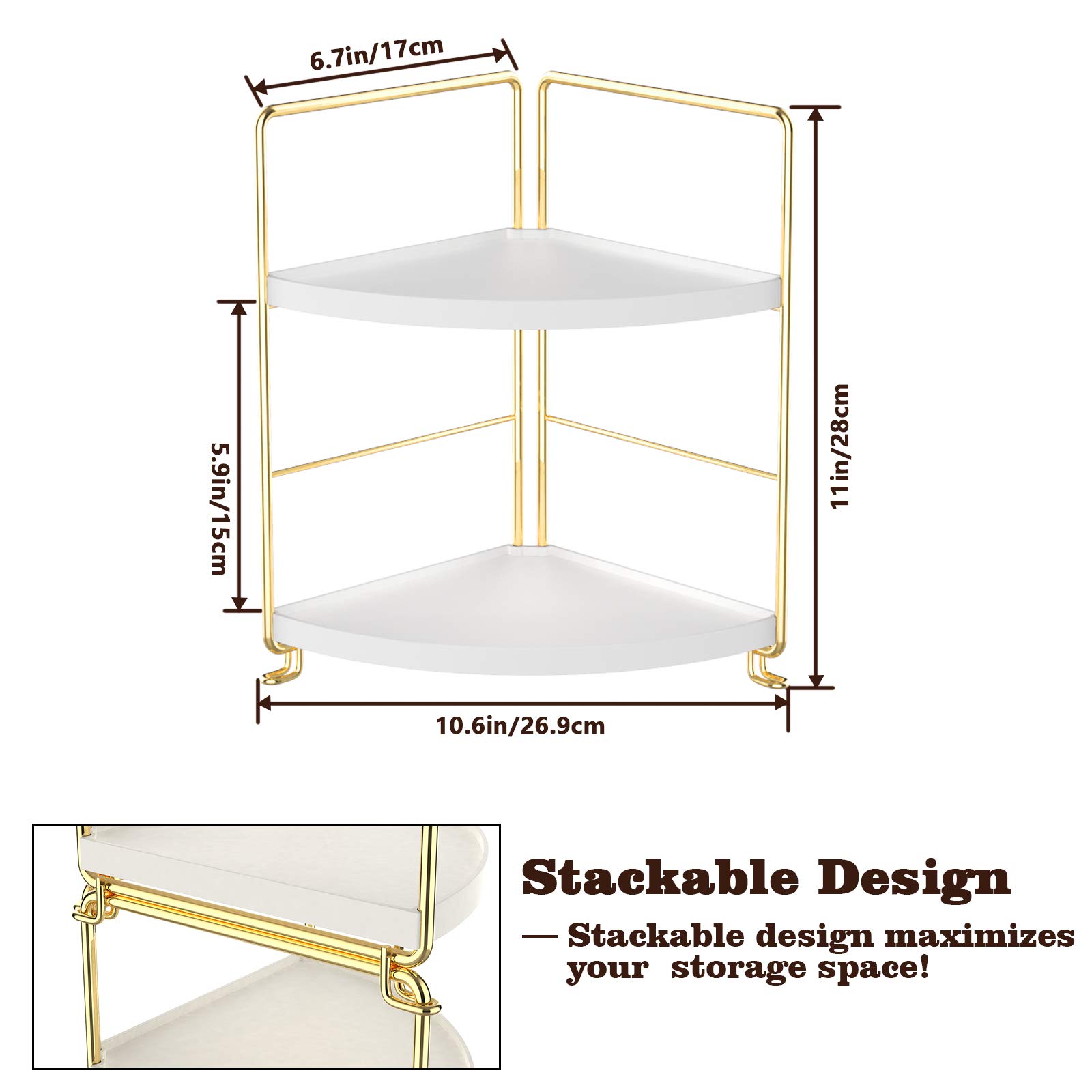 2-Tier Golden Triangle Spice Rack - Space-Saving Corner Shelf for Kitchen, Bathroom, Living Room & Bedroom - Perfect for Organizing Spices, Toiletries & Decorative Items