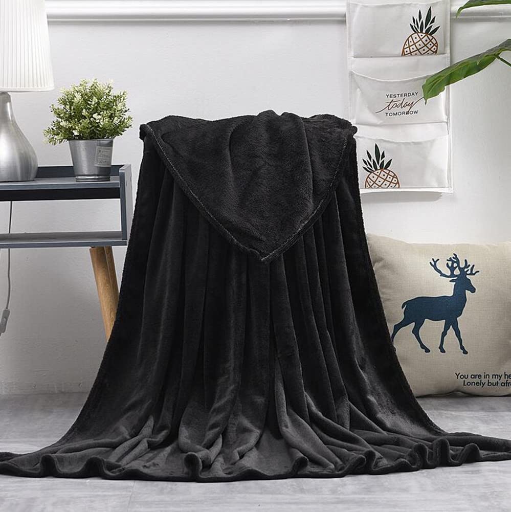 Soft Coral Fleece Cozy Throw Blanket - All Seasons Lightweight Polyester Plush Blanket for Sofa, Bed & Air Conditioner Use - Fuzzy Nap Blanket 59x78 Inches Black - Perfect for Living Room, Office & Travel