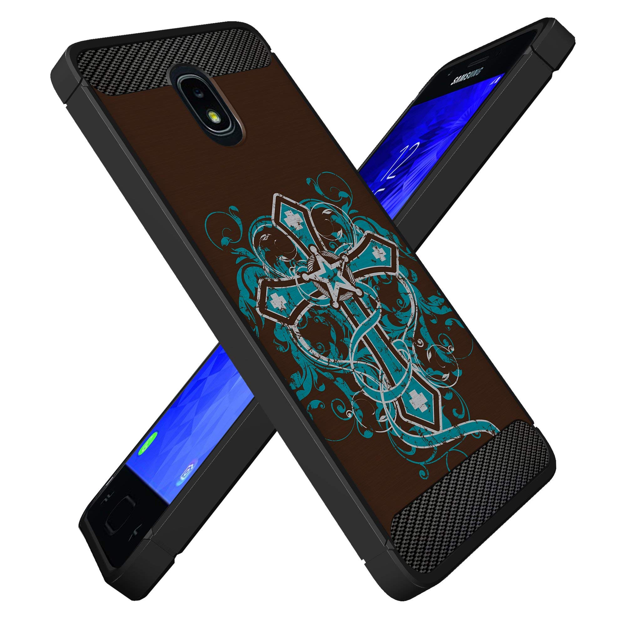 Premium Slim Black TPU Case for Samsung J3 (2018)/J3 Star/J3 Achieve/Express Prime 3/J3 Orbit/Amp Prime 3 - Shockproof Flexible Protective Phone Cover with Western Cross Design | Perfect for Everyday Use, Travel & Outdoor Activities
