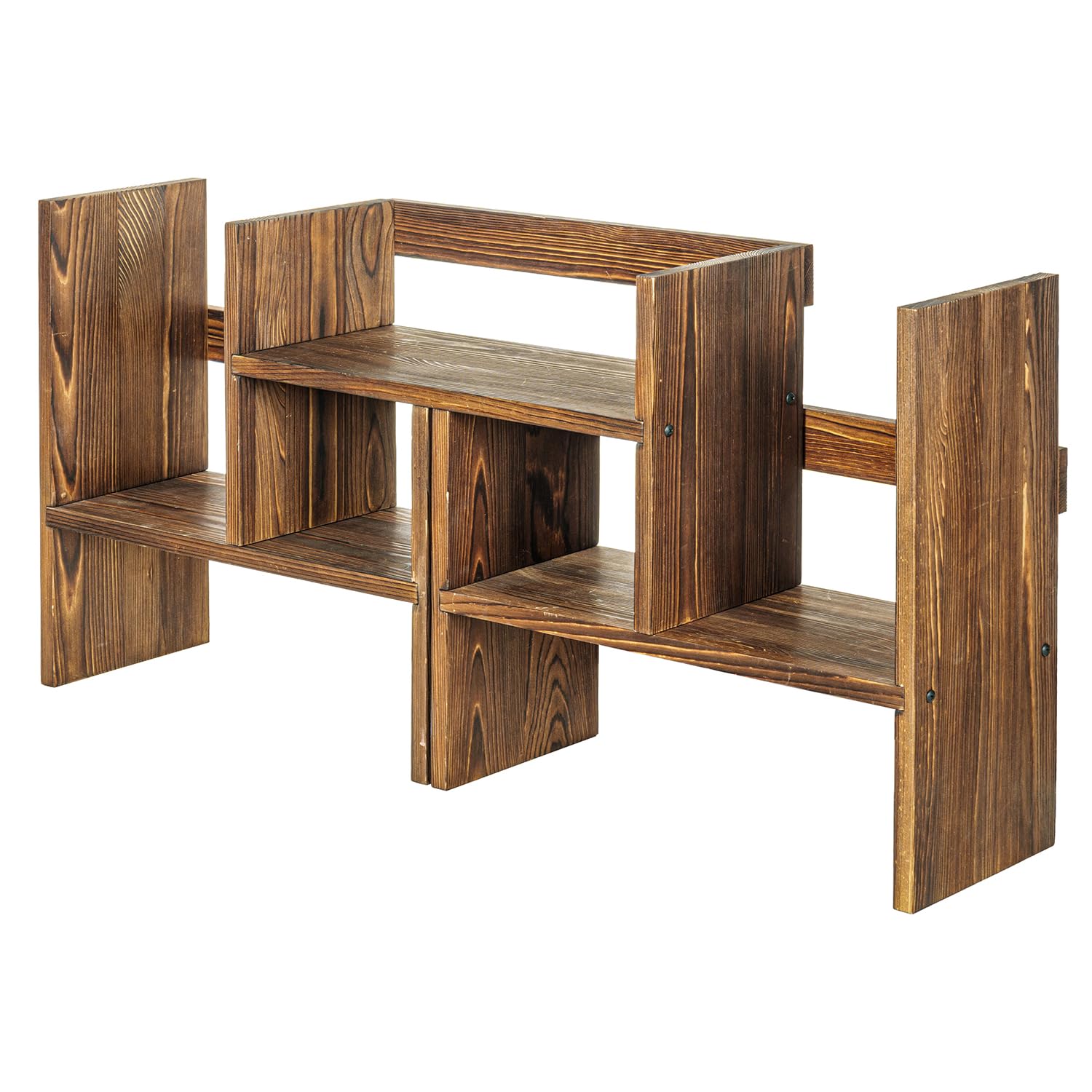 MyGift Adjustable Desktop Shelf - Rustic Solid Wood Stackable Bookshelf Organizer for Home & Office - Multi-Level Storage Rack for Books, Decor & Office Supplies - Perfect for Desk Organization & Space Saving