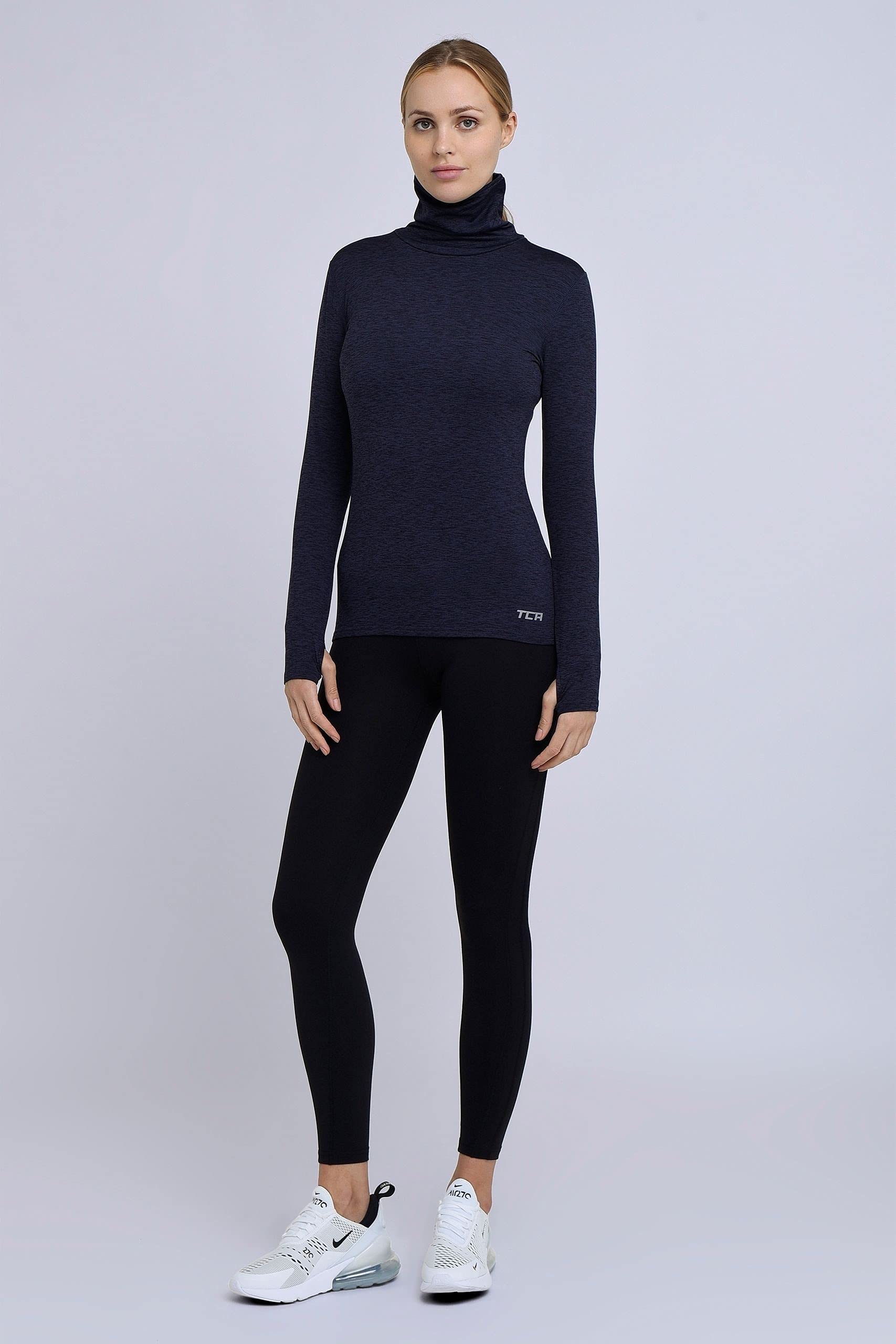 TCA Women's Thermal Running Top - Funnel Neck Long Sleeve Workout Shirt for Cold Weather | Moisture Wicking & Breathable for Jogging, Gym & Outdoor Activities