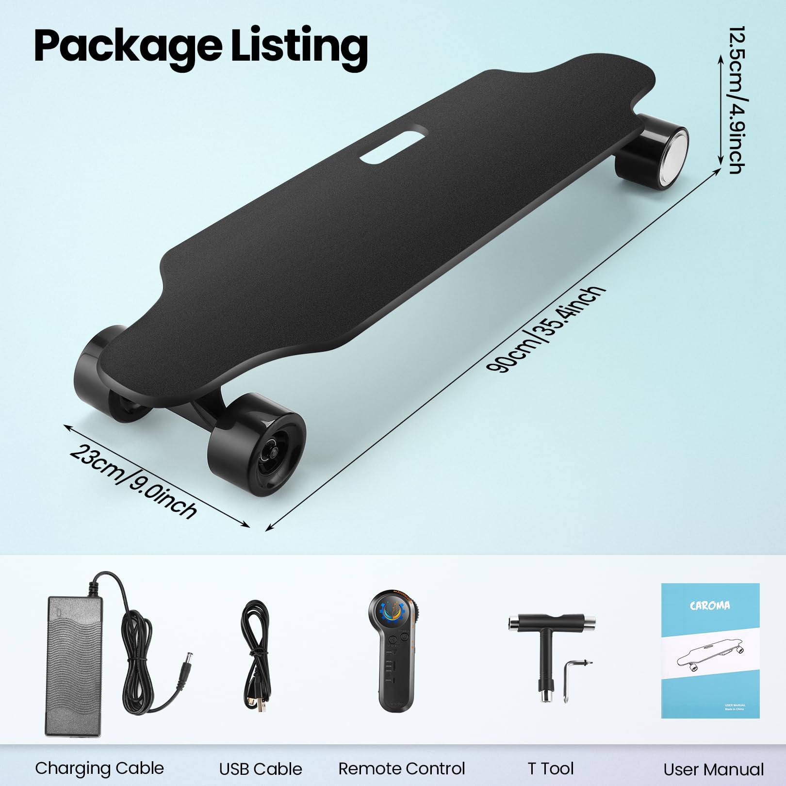 Caroma Electric Skateboard with Remote Control - 700W Brushless Motor Longboard for Adults & Teens - 18.6 MPH Max Speed & 12 Mile Range - 3 Speed Modes & Portable Design - Perfect for Commuting, Campus Travel & Outdoor Fun