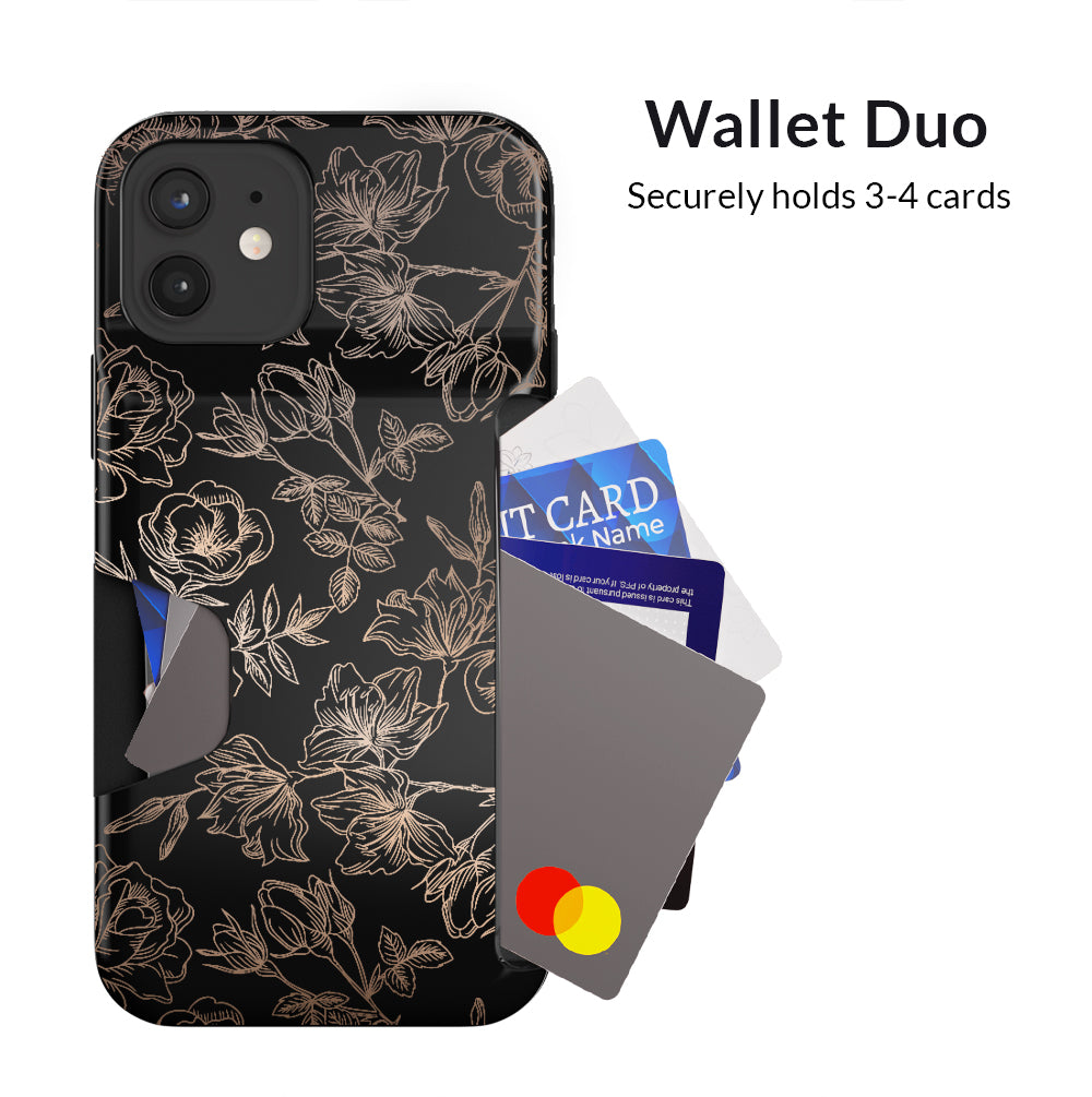Floral Rose Gold iPhone Wallet Case - Slim Protective Phone Cover with Card Holder for iPhone 13/14/15 - Perfect for Everyday Use, Travel & Shopping
