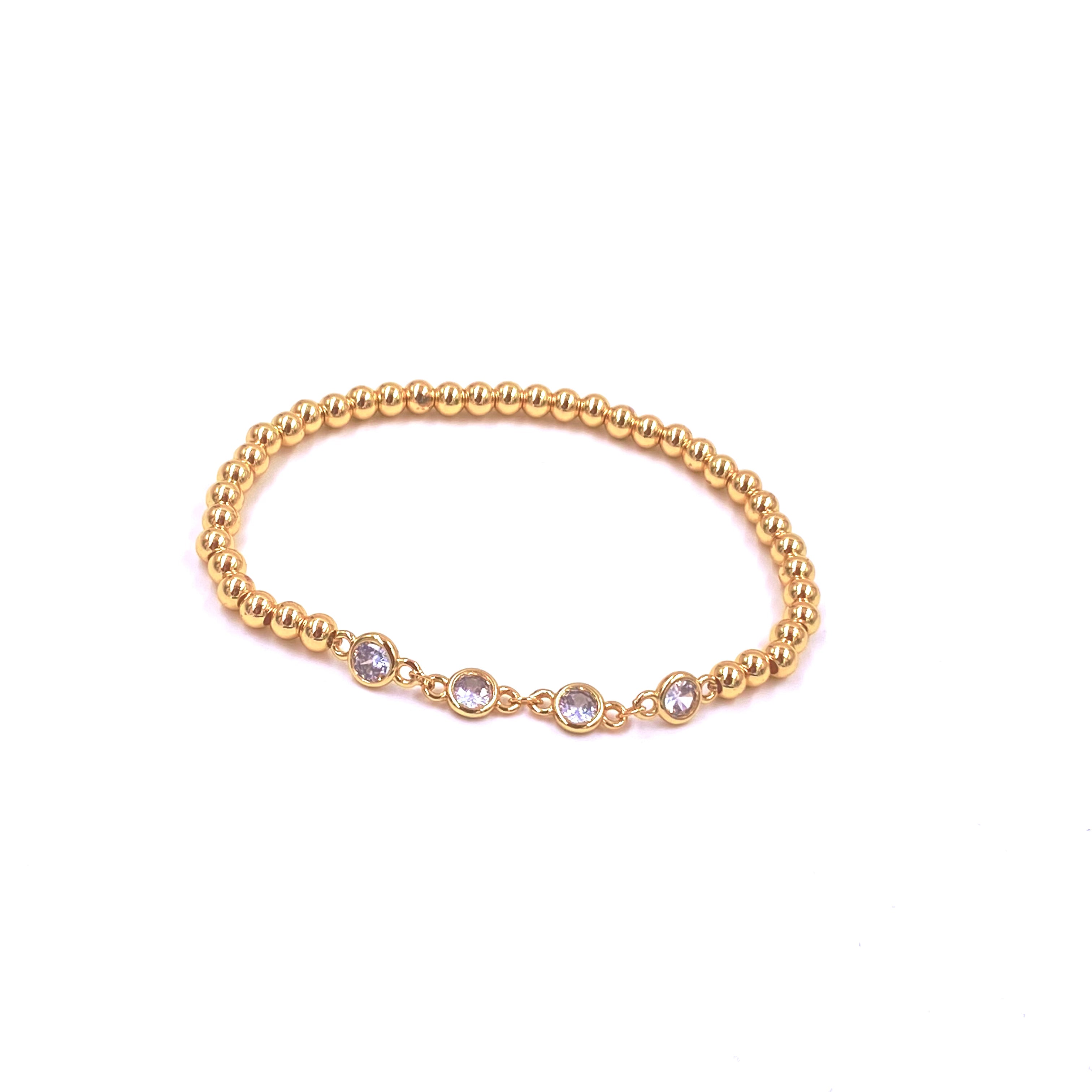 Ashley Gold Stainless Steel Gold Plated CZ Beaded Ball Stretch Bracelet for Women - Elegant Jewelry Gift for Birthday, Anniversary & Party Wear