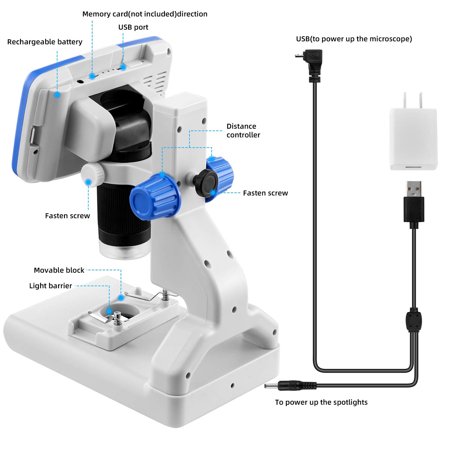 5 Inch FHD LCD Digital Microscope with 200X Magnification - USB Coin Microscope for Kids & Adults, 1920x1080 Video Recorder, Includes Base Light & Sample Slides - Perfect for Science Labs, Education, Coin Collecting & Hobby Exploration