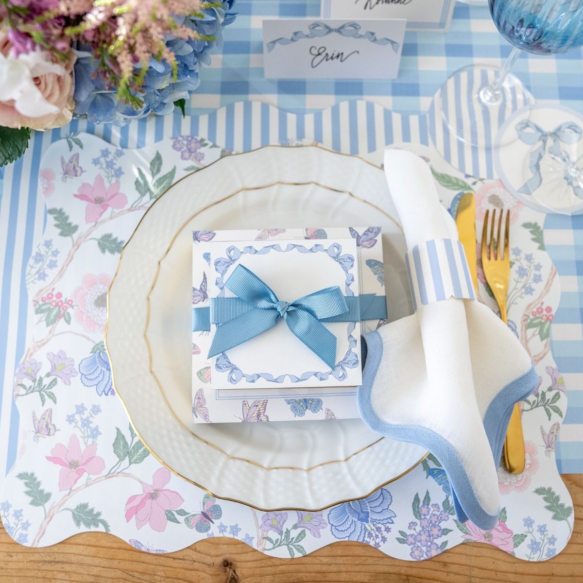 Elegant Blue Bow Coasters Set of 6 - Absorbent Cork Drink Coasters for Coffee Table, Dining Table & Party Decor - Perfect for Weddings, Home Decor & Gifts