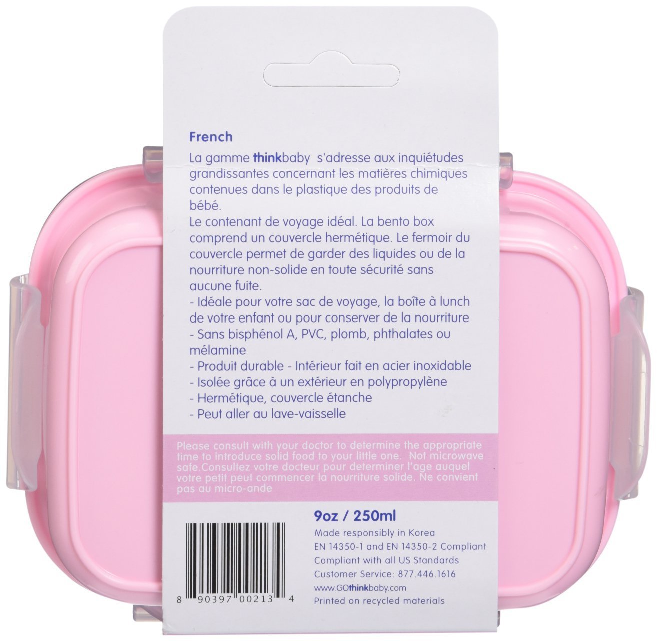 Thinkbaby BPA-Free Bento Lunch Box for Kids - Eco-Friendly Food Container with Leak-Proof Design, Microwave & Dishwasher Safe - Ideal for School, Picnics & Travel (Pink)