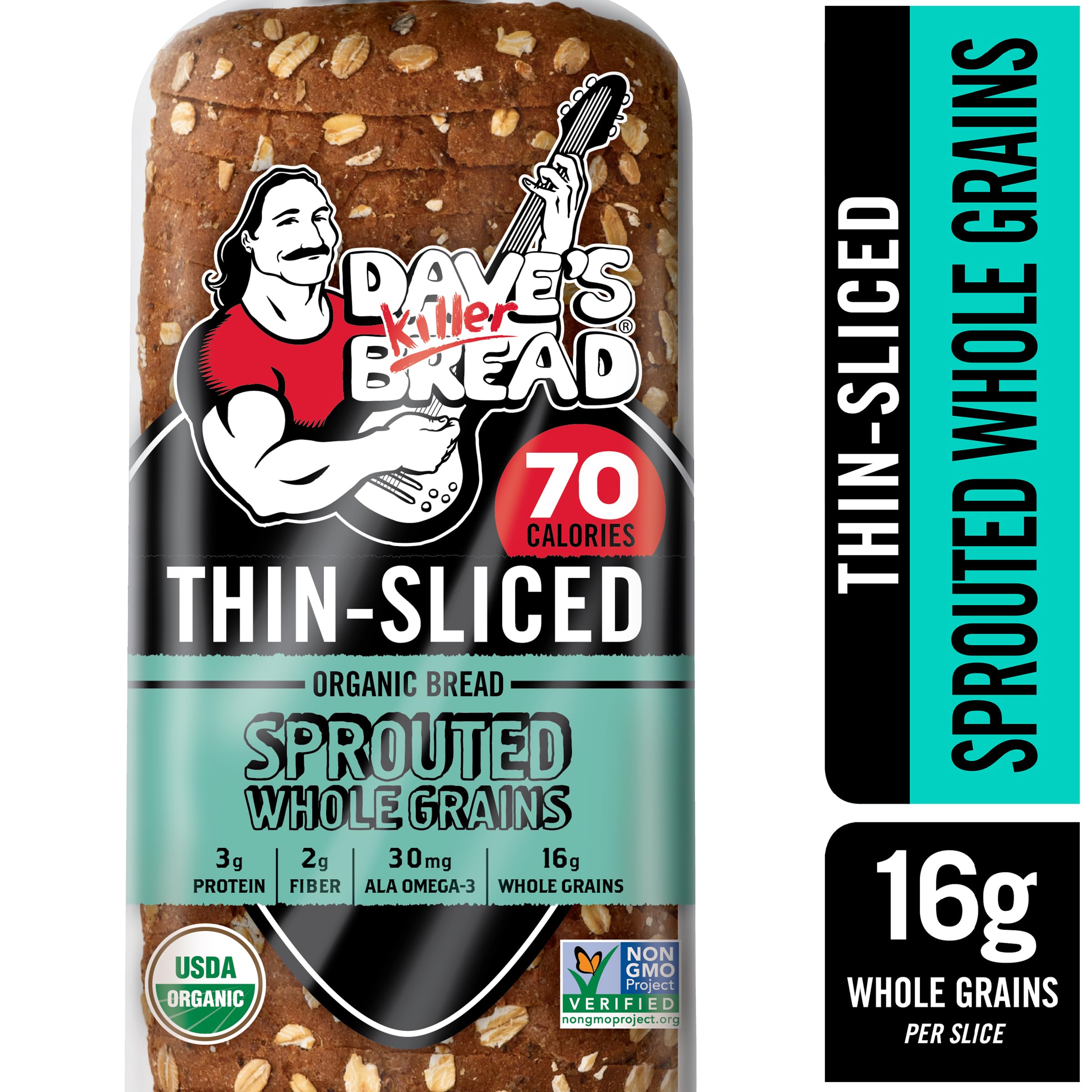 Dave's Killer Bread Organic Sprouted Whole Grain Thin-Sliced Bread - 20.5 oz Loaf | High Fiber Protein Rich | Perfect for Sandwiches, Toast & Healthy Breakfasts