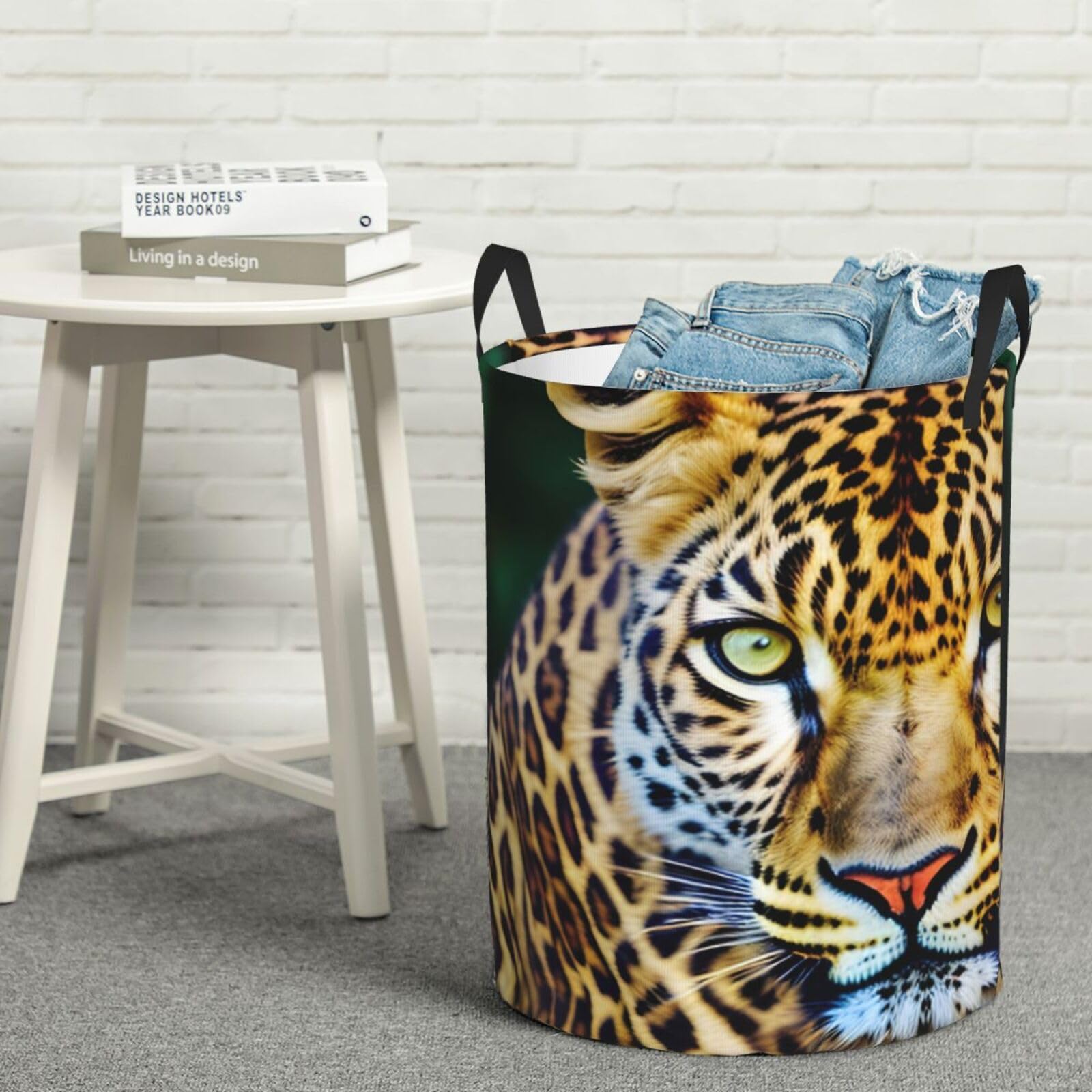 Yellow Leopard Print Round Laundry Hamper - Stylish Dirty Clothes Basket for Bedroom, Bathroom & Dorm - Perfect for Storing Clothes, Toys, Books & More