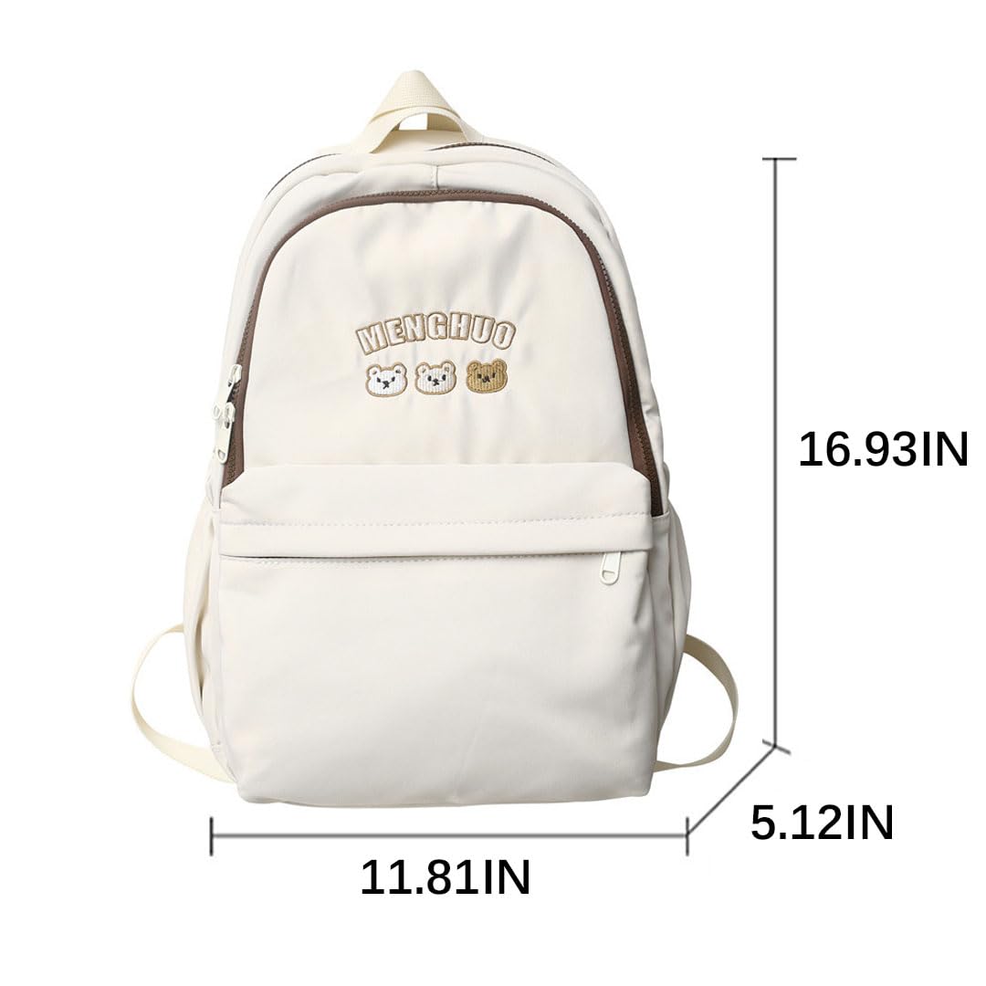 Stylish Kawaii Cute Backpack for School - Aesthetic Laptop Backpack with Accessories (White) - Perfect for College, Travel & Everyday Use