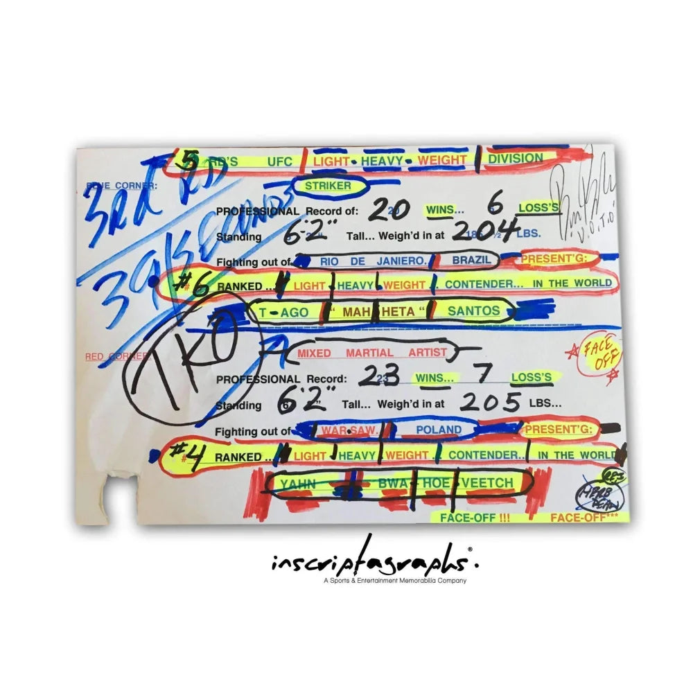 Authentic UFC Octagon Used Intro Card - Bruce Buffer's Czech Blachowicz vs Thiago Santos Fight Collectible | Perfect for MMA Memorabilia Display & UFC Fan Gifts