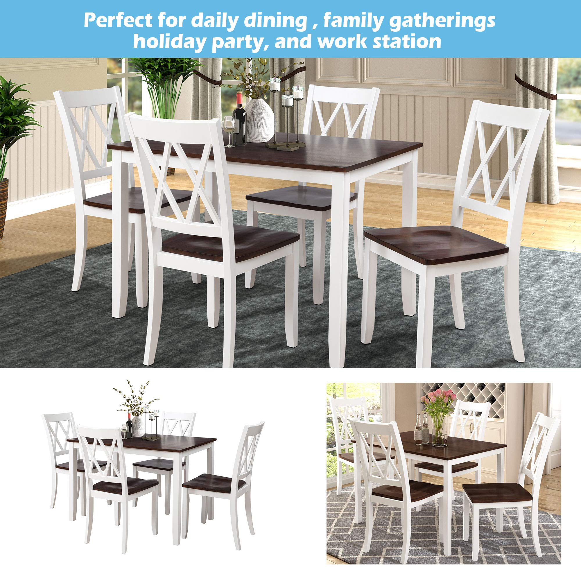 Bellemave 5-Piece Wooden Dining Table Set - Rustic Country Kitchen & Dining Room Furniture with Chairs - Perfect for Family Meals, Entertaining Guests & Small Space Dinettes (White)