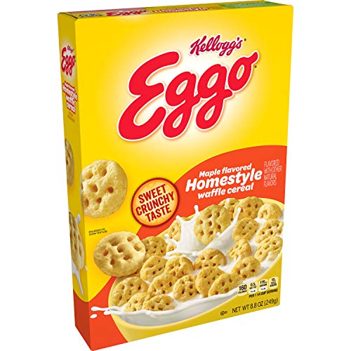 Kellogg's Eggo Maple Flavored Homestyle Waffles - Breakfast Cereal with 8 Vitamins & Minerals, 8.8oz Box - Perfect for Quick Breakfasts, School Lunches & On-the-Go Snacks