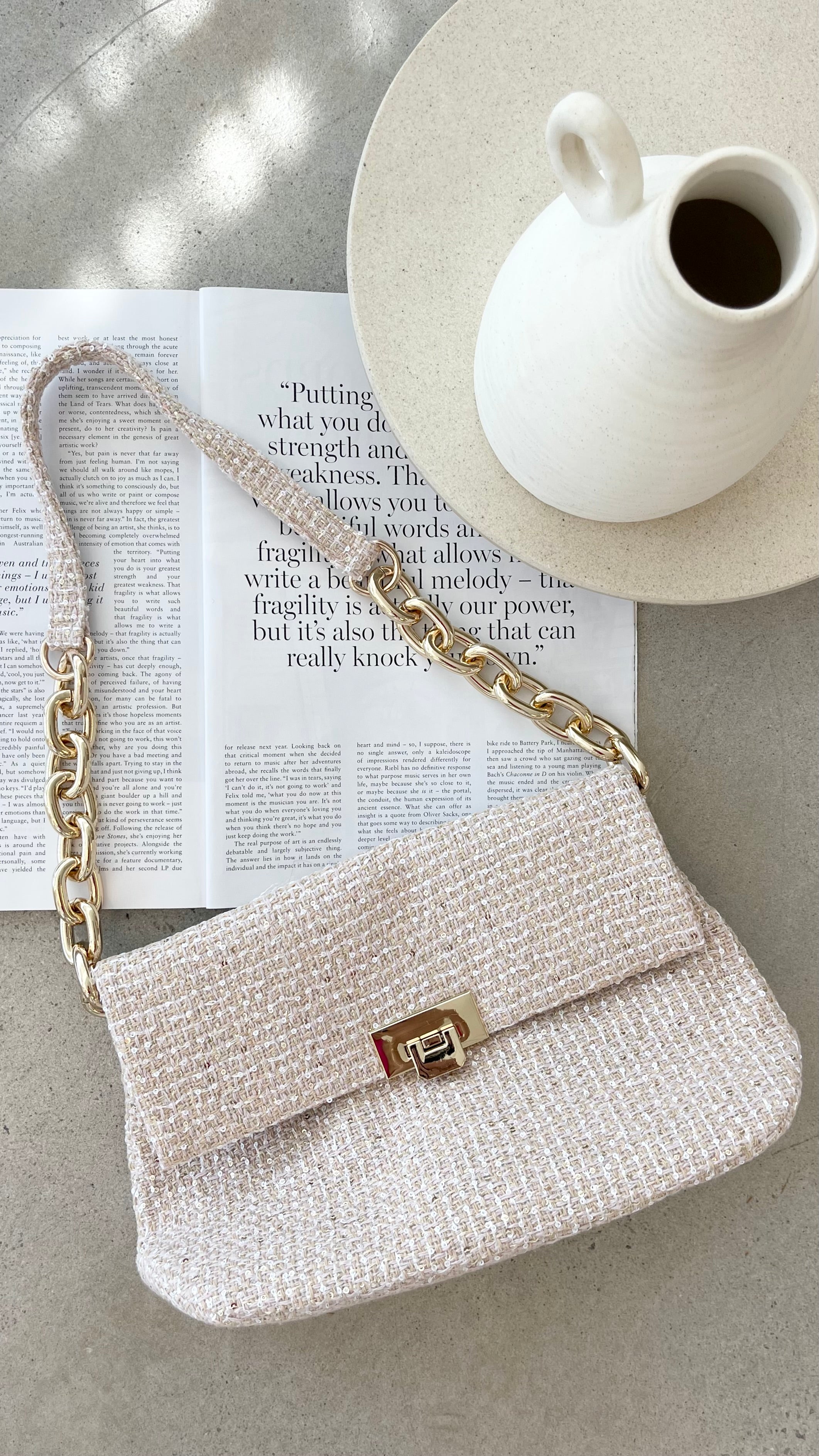 Fion Boucle Chain Strap Handbag for Women - Elegant Camel Crossbody Purse with Gold Chain, Fashionable Shoulder Bag for Work, Party & Daily Use