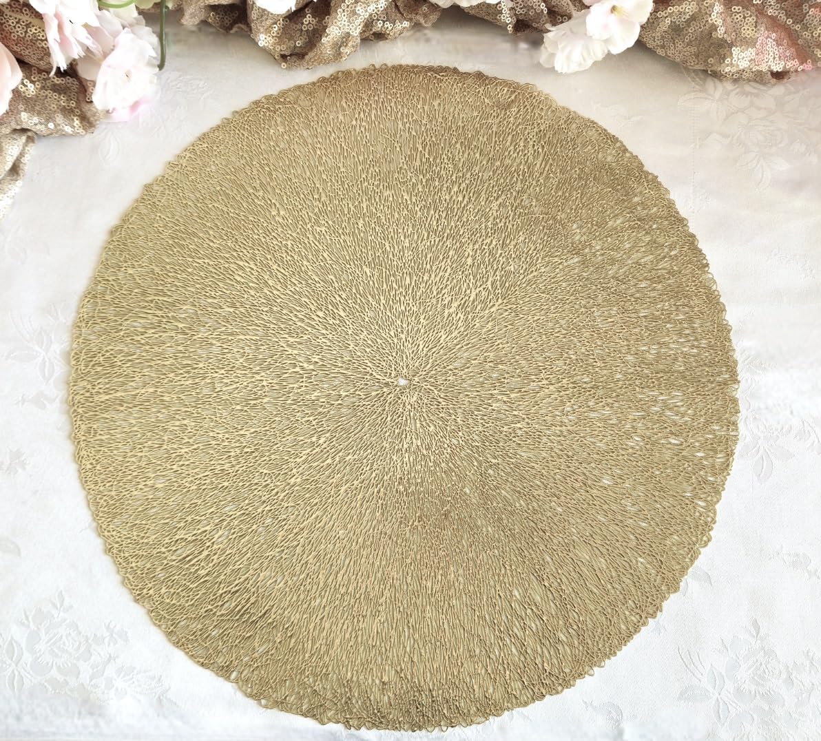 120-Piece Pressed Vinyl Metallic Placemats Set - Elegant Gold & Reef Wedding Table Decor for Reception, Party, and Special Events