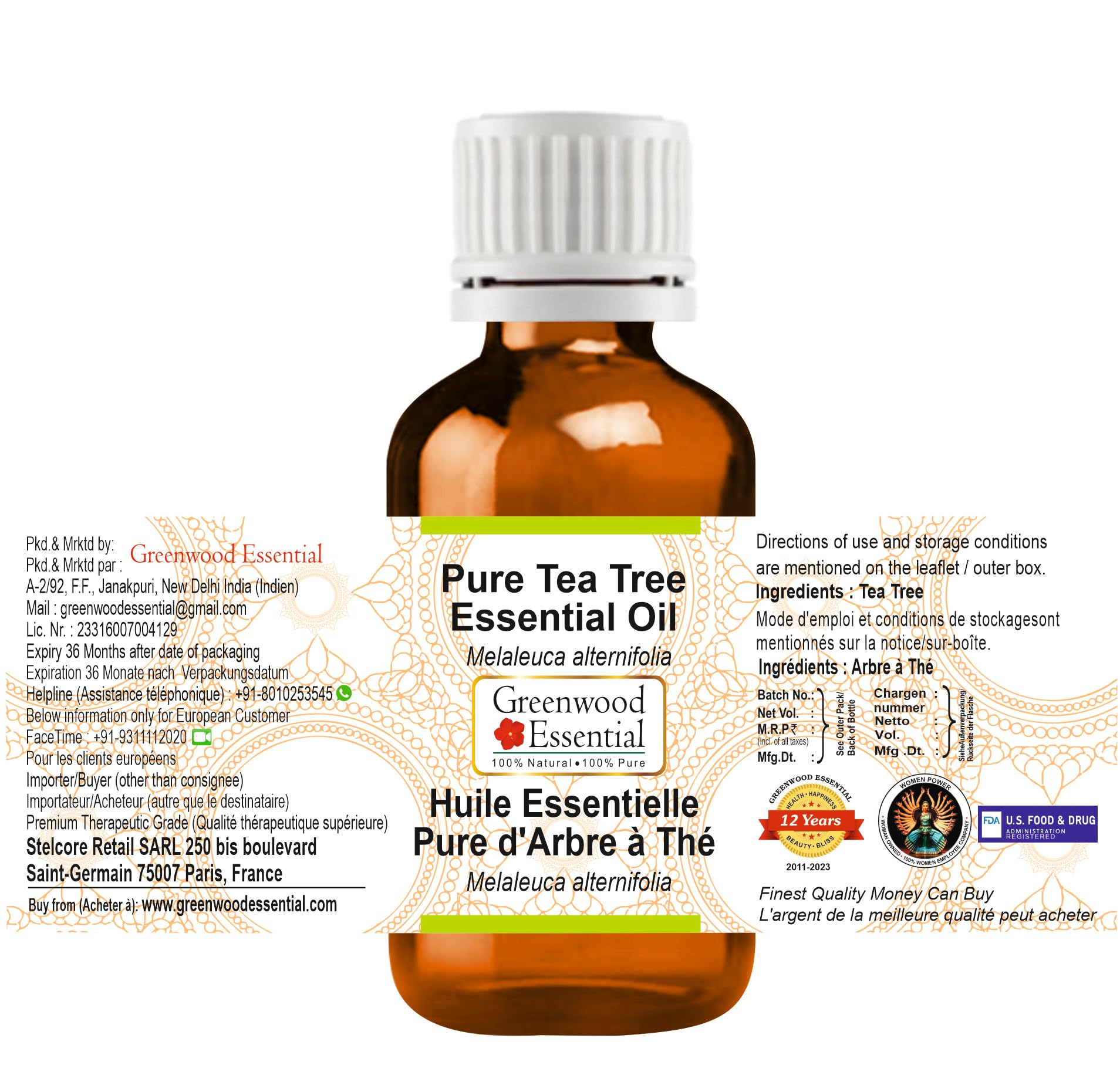 Organic Tea Tree Essential Oil 100% Pure (Melaleuca Alternifolia) - Steam Distilled, 5-Pack (16.9 oz Total) for Skin Care, Aromatherapy & Home Cleaning
