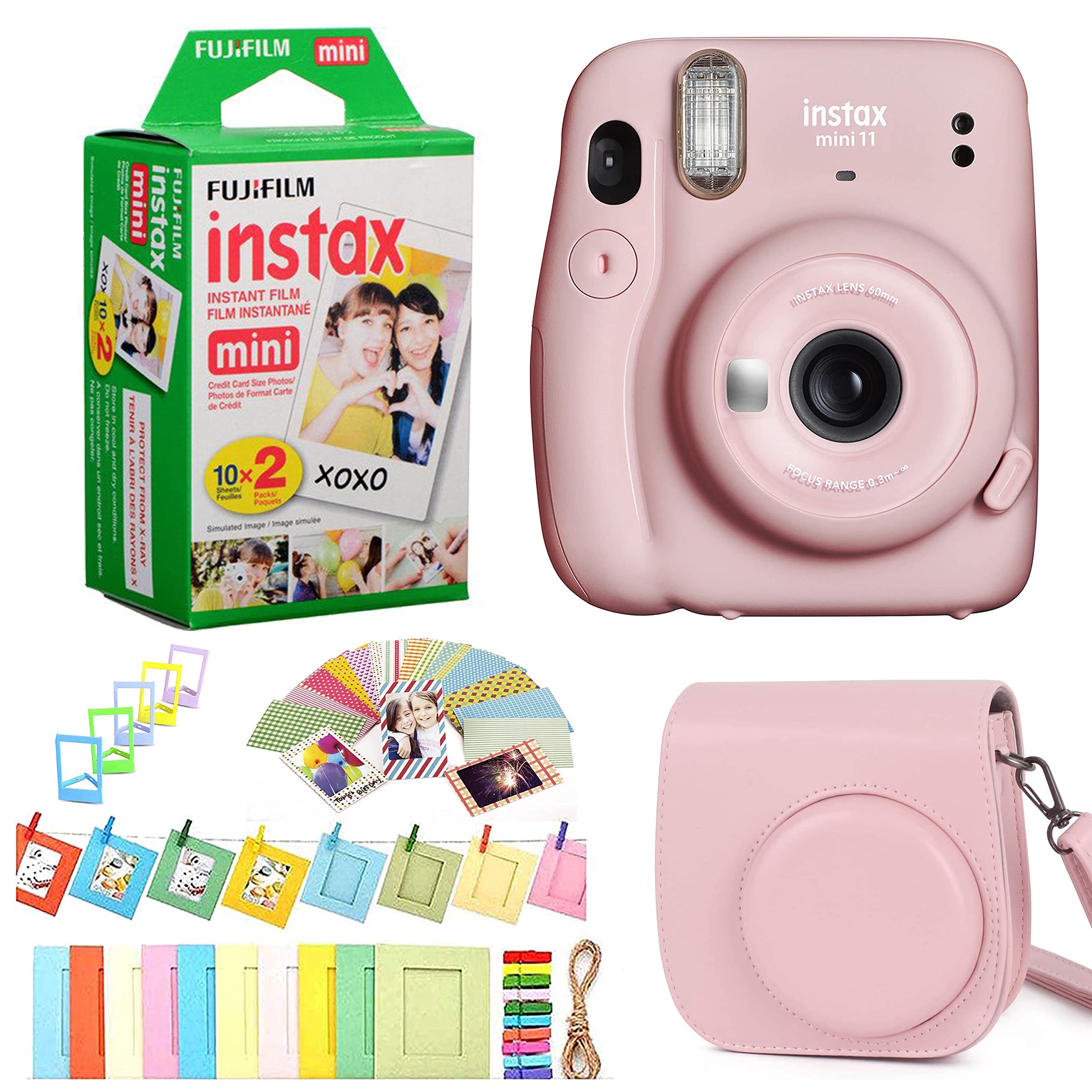 Fujifilm Instax Mini 11 Instant Camera Bundle with 20 Shots Film, Protective Case & Decorative Frames - Blush Pink | Perfect for Parties, Travel & DIY Photo Gifts