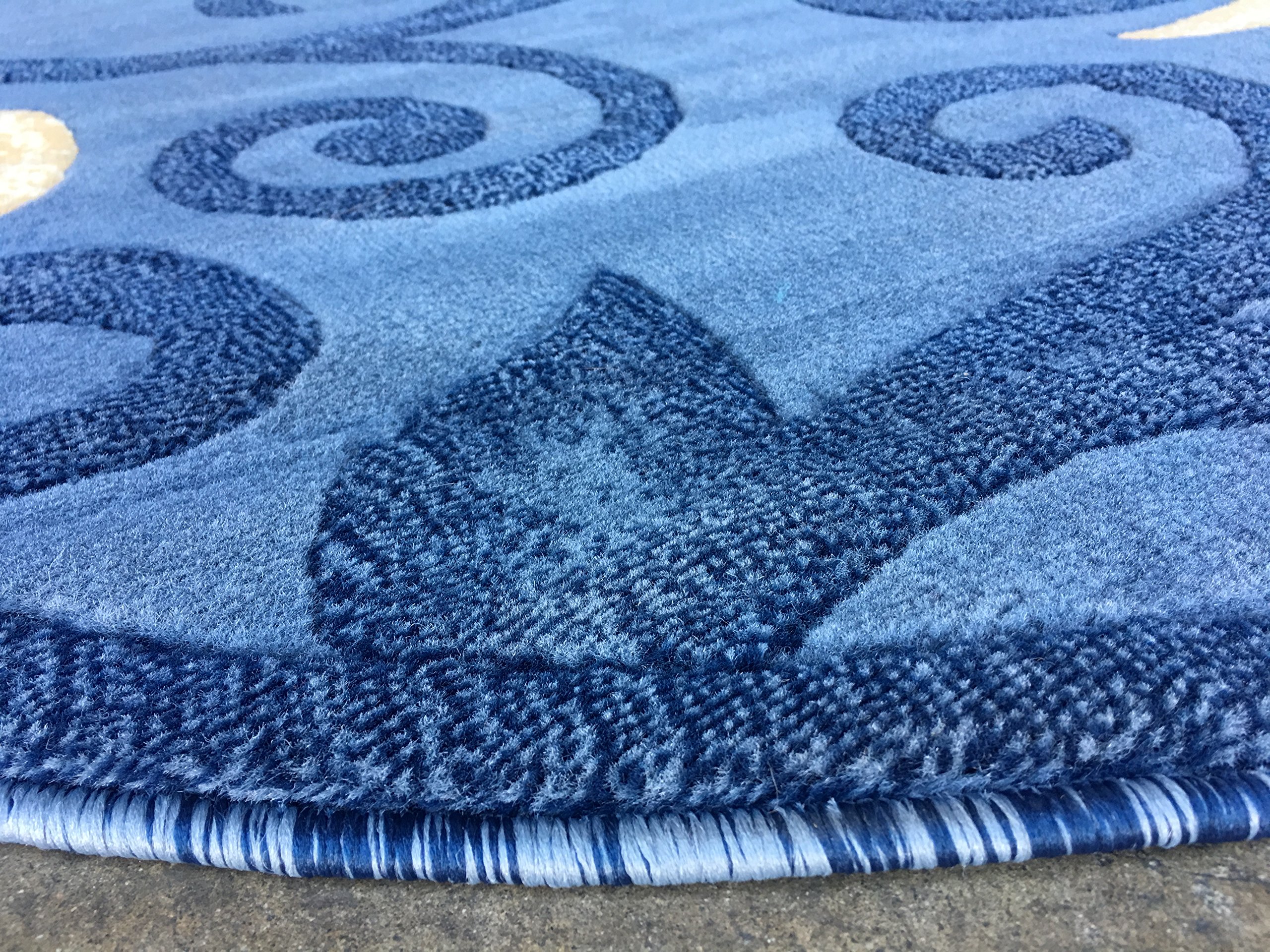 Modern Round Floral Contemporary Area Rug - Light Blue & Beige Design - 7'9