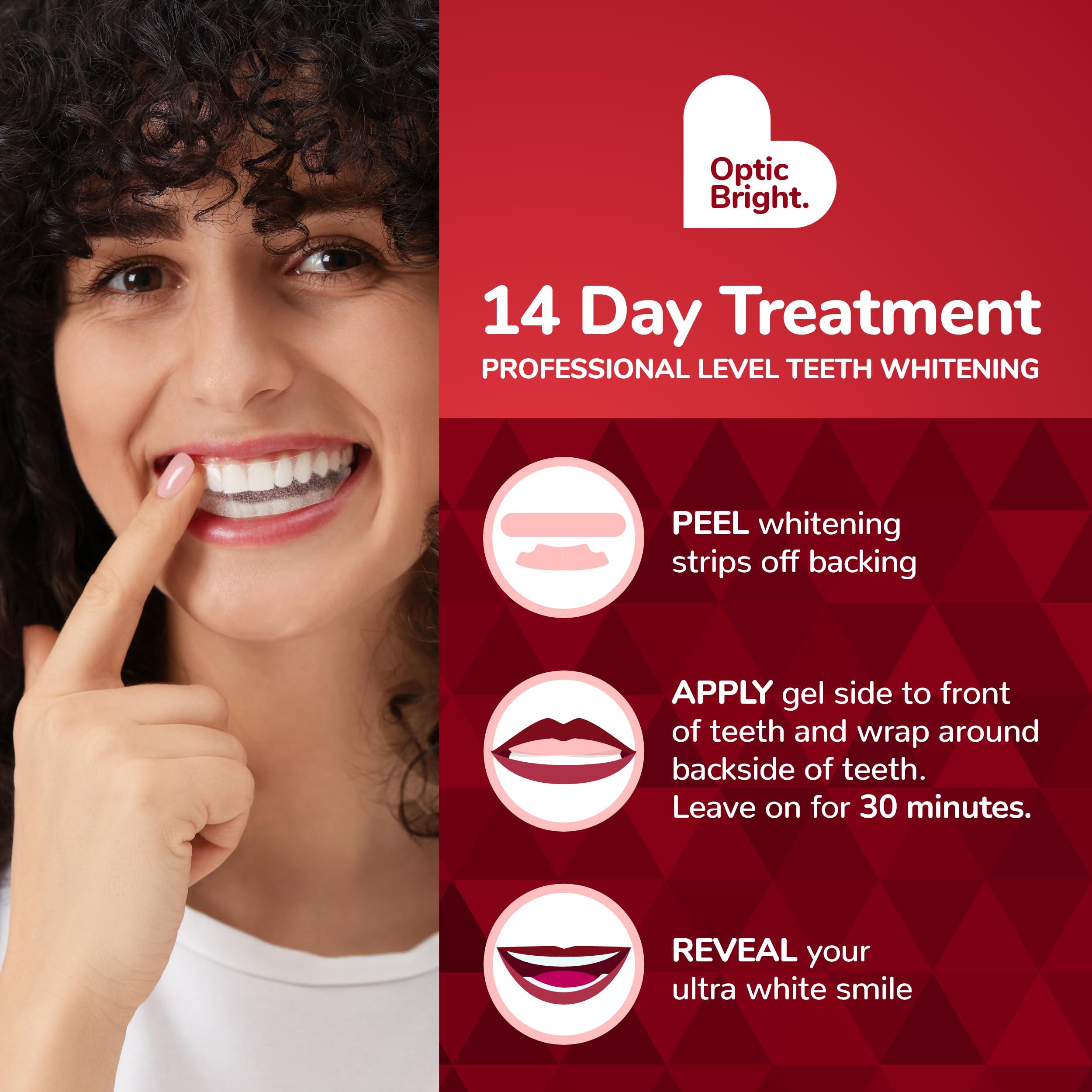 BioSwiss Teeth Whitening Strips - Optic Bright Ultra White Mint Whitener, 28 Strips for Professional Teeth Whitening at Home, Fresh Mint Flavor, Red Box Packaging | Perfect for Smile Brightening Before Events & Daily Use