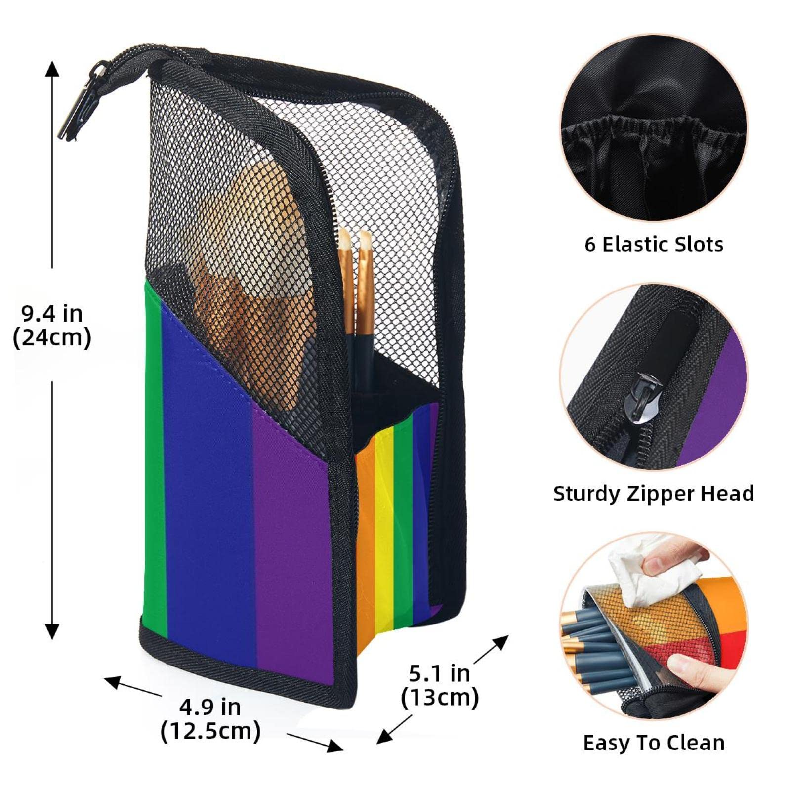 Rainbow Pride Makeup Brush Organizer Bag with 12 Slots - Portable Cosmetic Brush Holder Case for Travel & Home Storage - Perfect for LGBT Pride Events, Makeup Artists & Beauty Enthusiasts