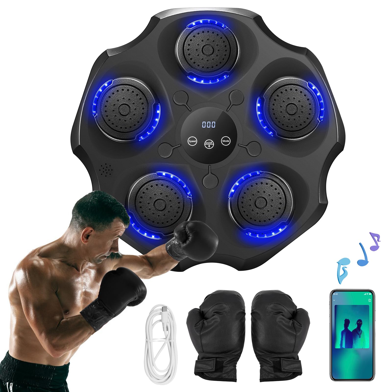 Upgraded Music Boxing Machine with LED Display & Adjustable Sound Effects - Punching Bag for Home Gym, Kids & Adults Training - Wall Mounted Boxing Equipment with Gloves - Perfect for Fitness, Stress Relief & Cardio Workouts