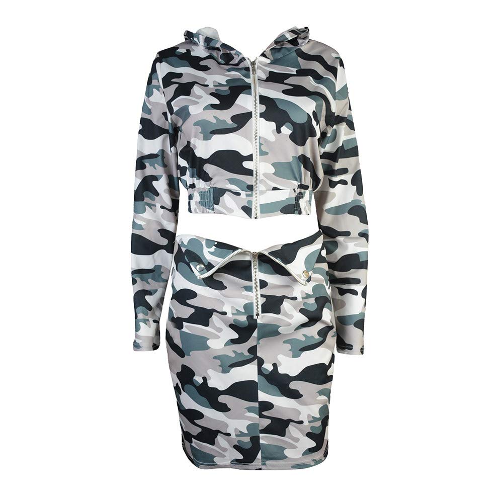 LISTHA Women's Camo Hoodie & Skirt Set - Trendy Sportswear Outfit with Blouse, Cardigan & Crop Coat - Perfect for Gym, Running, Hiking & Casual Streetwear
