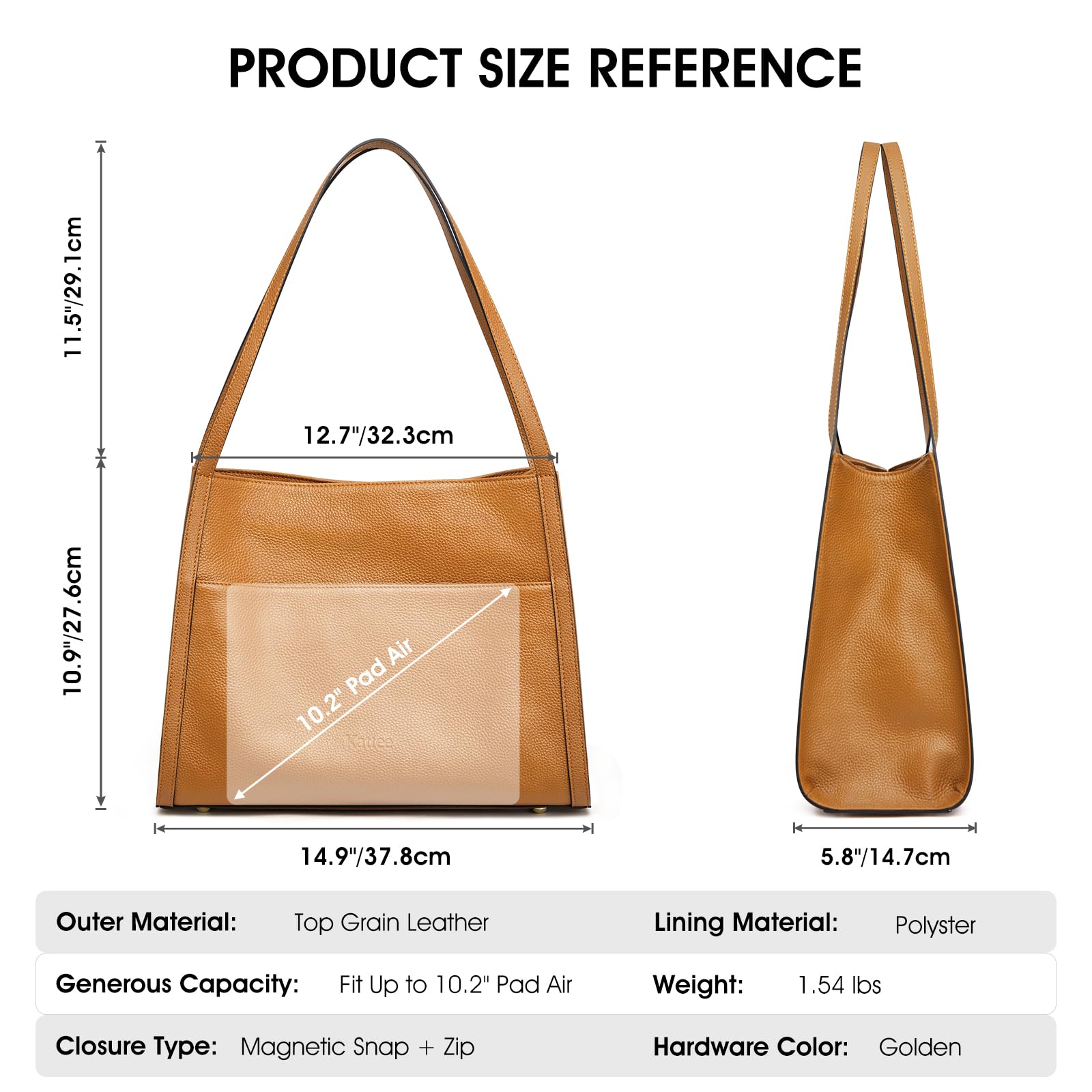 Kattee Genuine Leather Tote Bags for Women - Soft Vegan Leather Shoulder Purse Handbag - Perfect for Work, Travel & Everyday Use