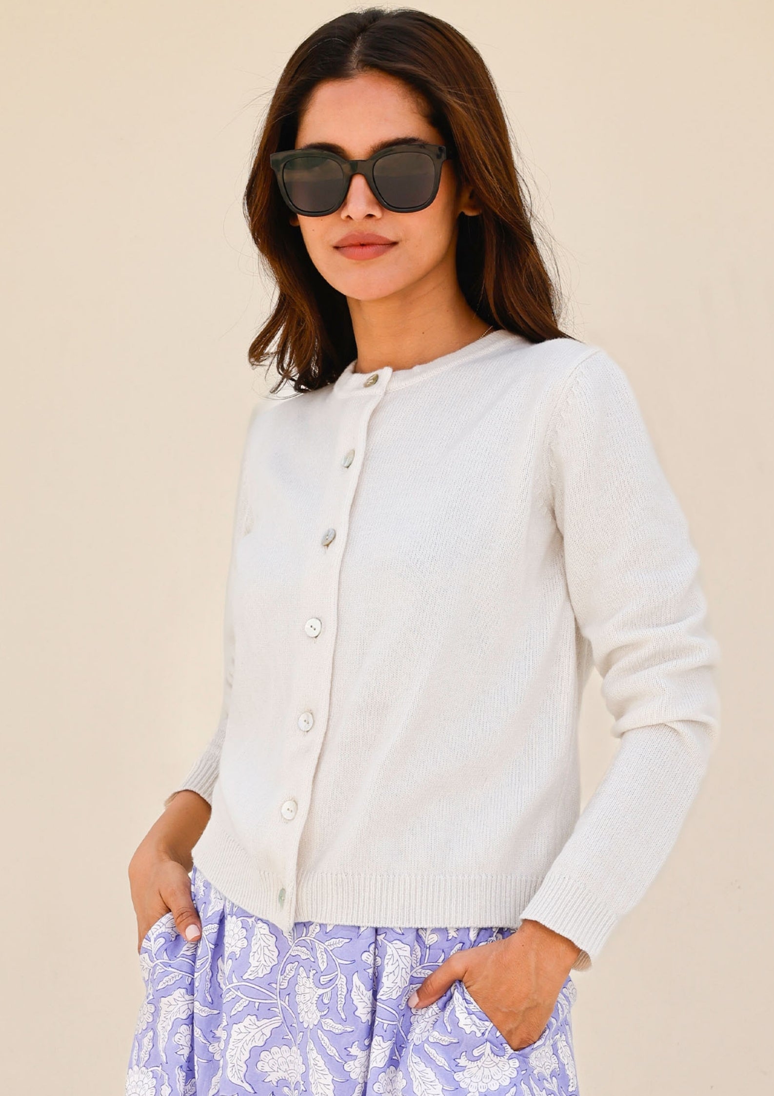 Premium Merino Wool Classic Cardigan for Women - Soft & Warm Ivory Knit Sweater - Perfect for Fall, Winter & Layering Outfits
