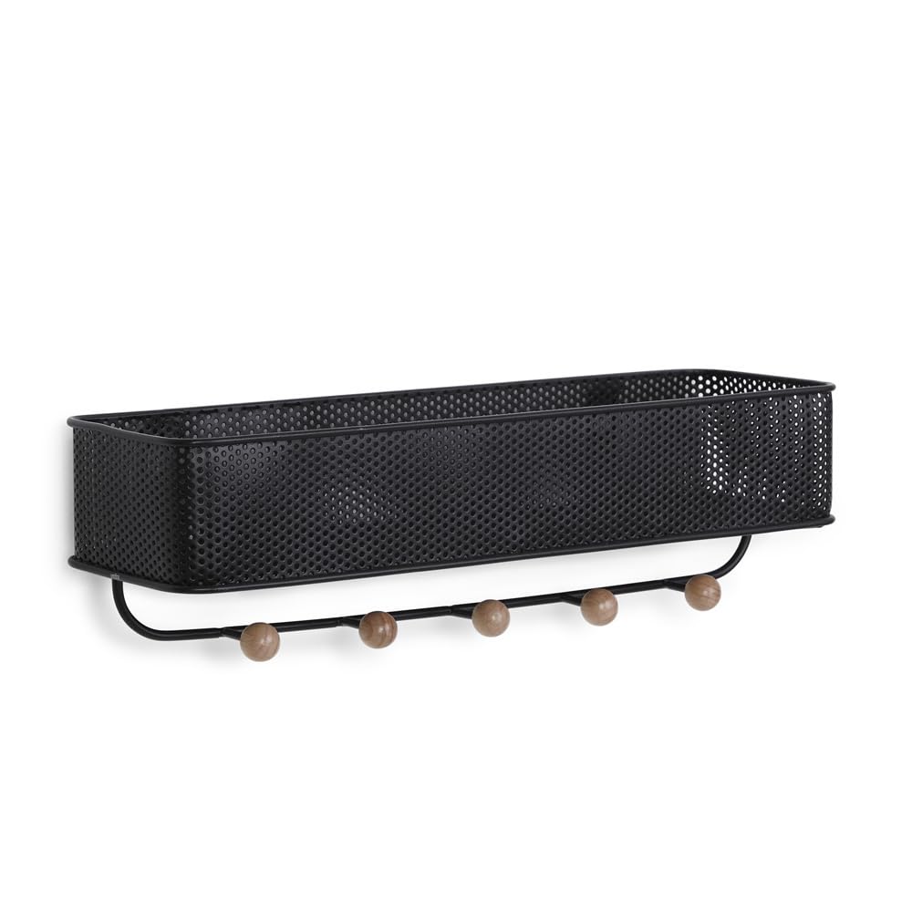 Umbra Estique Small Entryway Organizer - Wall Mounted Shelf with Hooks for Keys, Mail & Accessories | Perfect for Hallway, Foyer & Apartment Organization