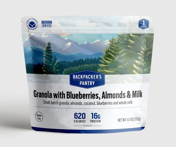 Backpacker's Pantry Granola with Blueberries, Almonds & Milk - Single Serving Lightweight Camping & Hiking Breakfast - Perfect for Backpacking, Travel & Outdoor Adventures
